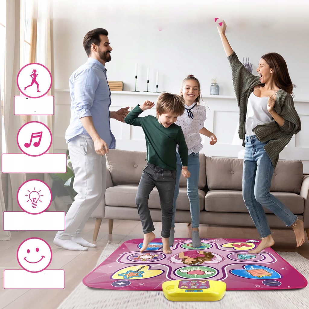 Didelis muzikinis kilimėlis šokiams 5 režimai vaikams 86x90cm