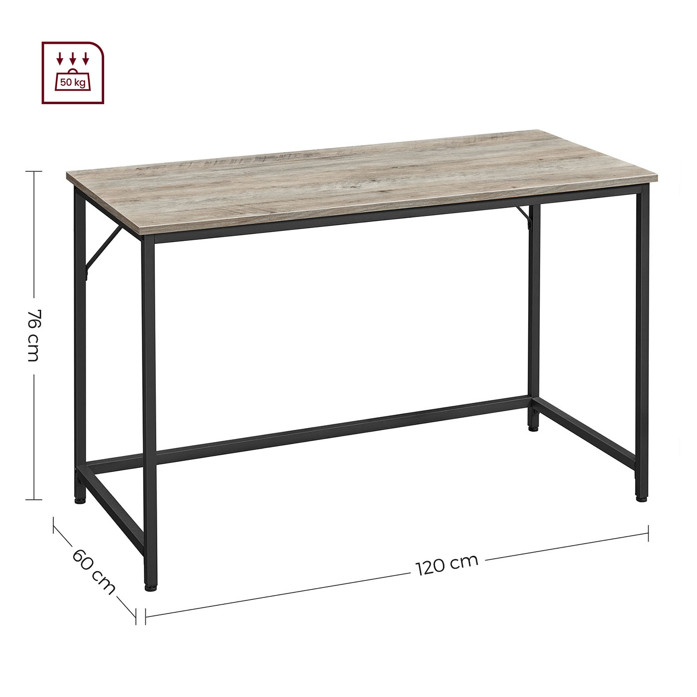 Rašomasis stalas su metaliniu rėmu 60 x 120 x 76 cm