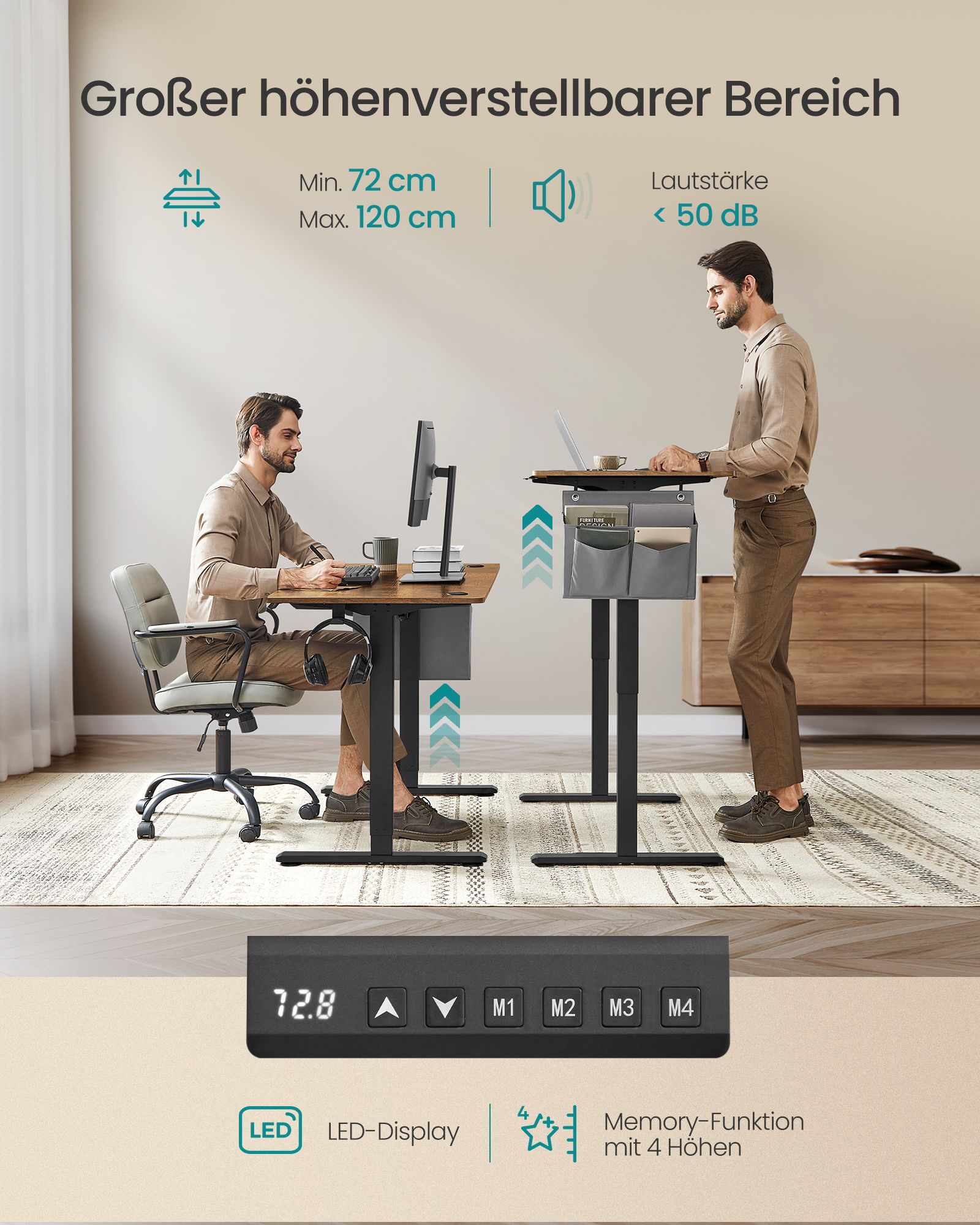 Reguliuojamo aukščio elektrinis rašomasis stalas 60 x 140 cm 2