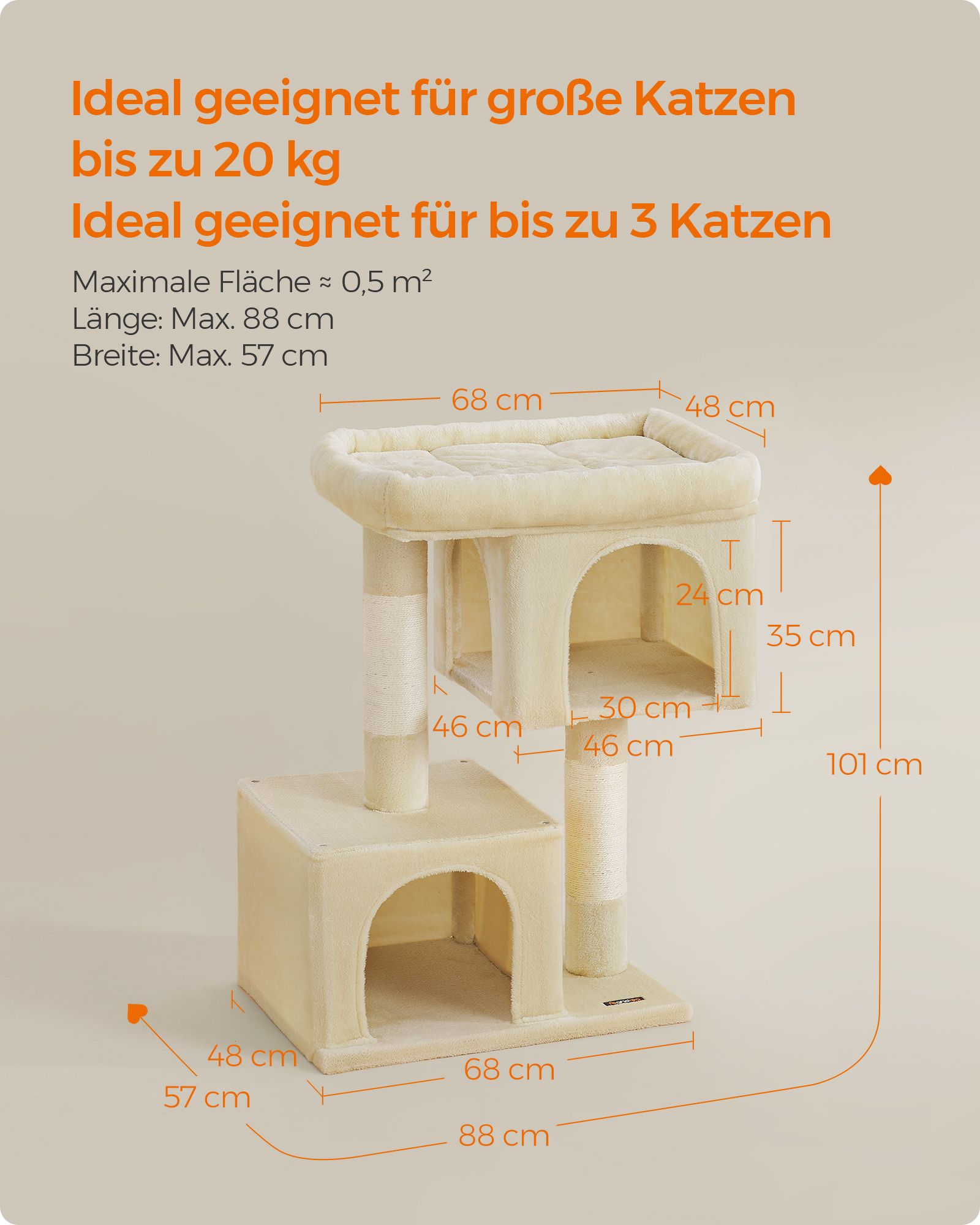 Katės draskyklė su platforma 68x48x101 cm