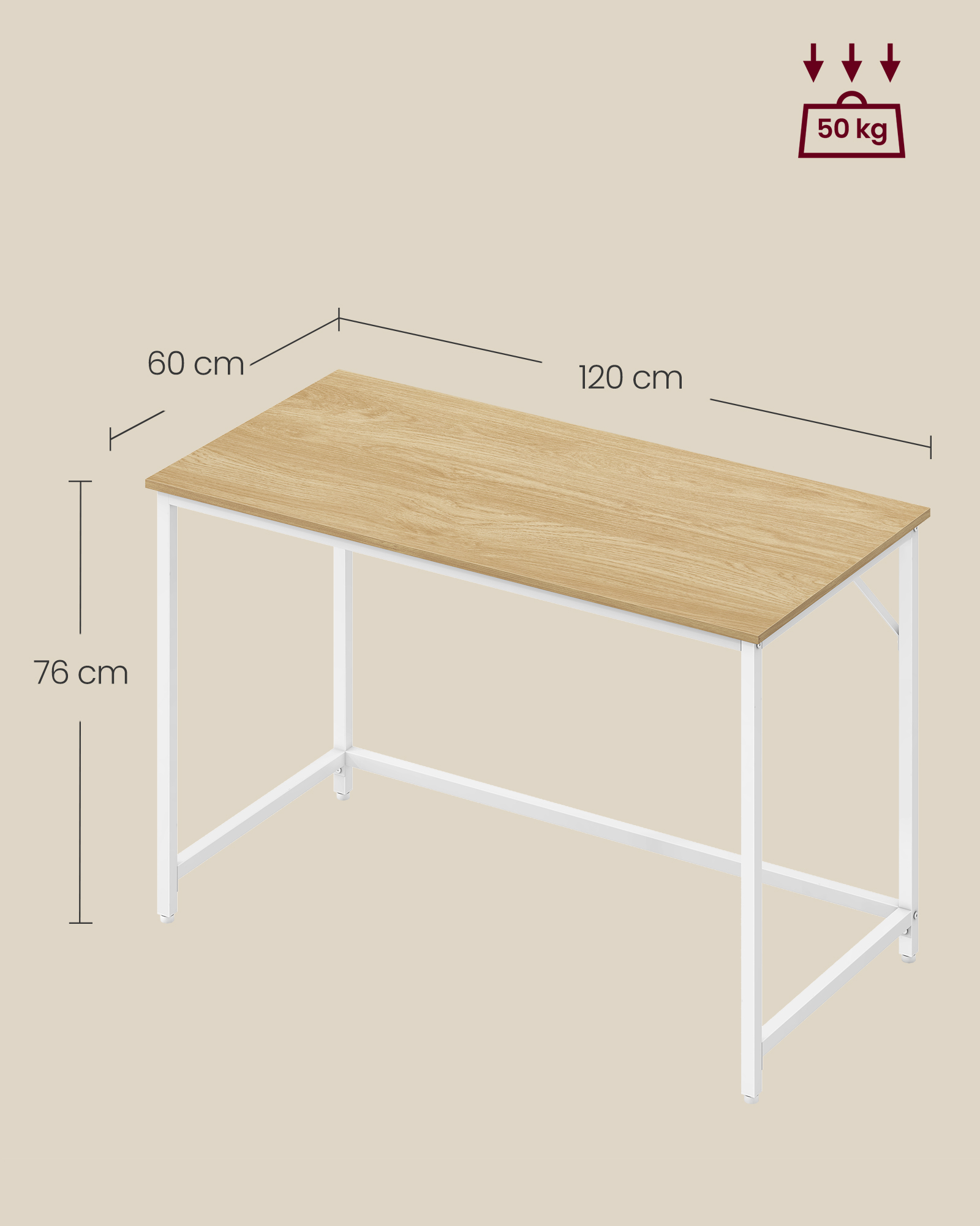 Rašomasis stalas su metaliniu rėmu 60 x 120 x 76 cm