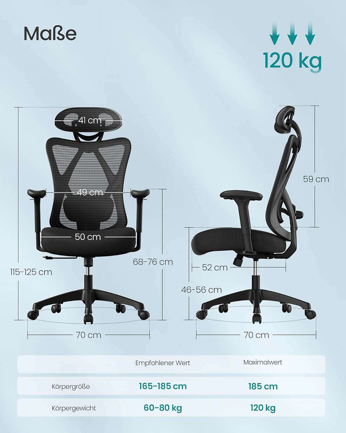 Biuro kėdė SONGMICS iki 150 kg, juoda 2