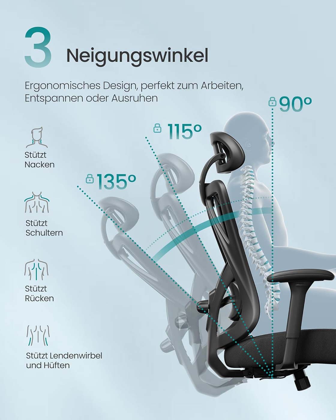 Biuro kėdė SONGMICS iki 150 kg, juoda