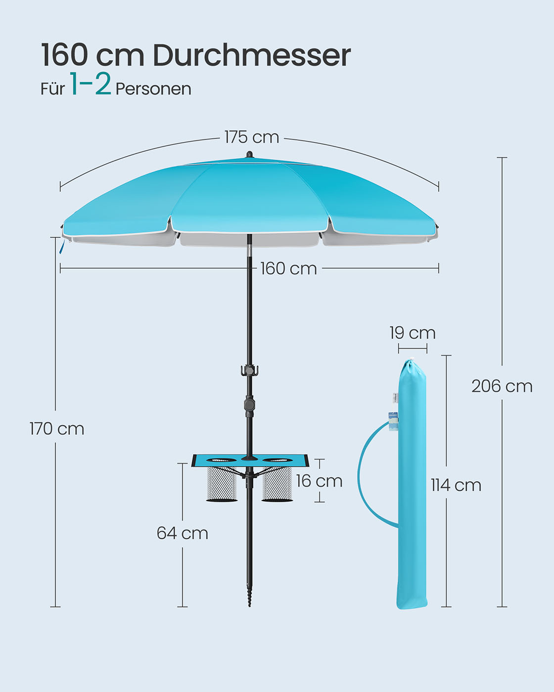 Skėtis nuo saulės, 160 cm, mėlynas
