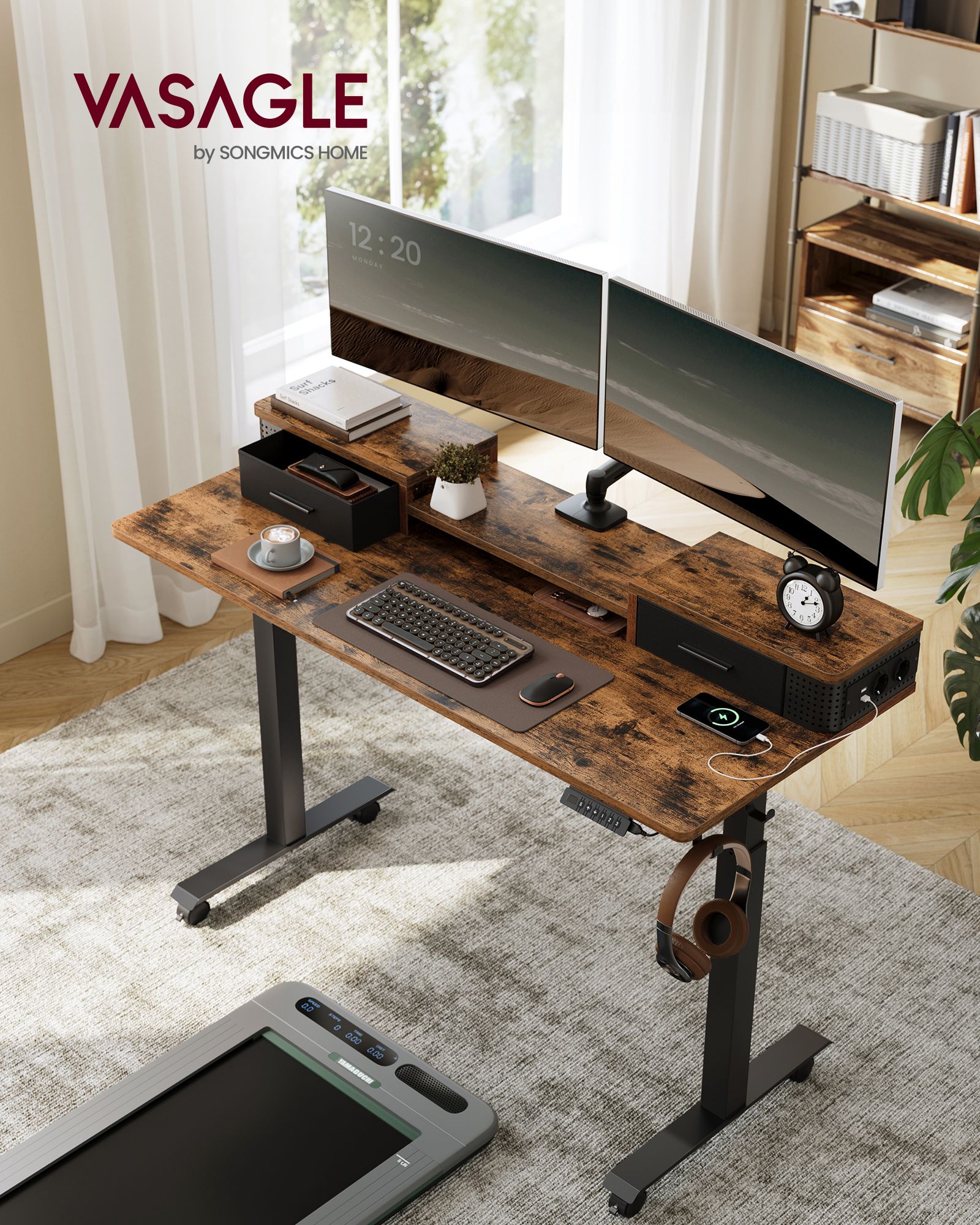 Reguliuojamo aukščio elektrinis rašomasis stalas 140x60 cm