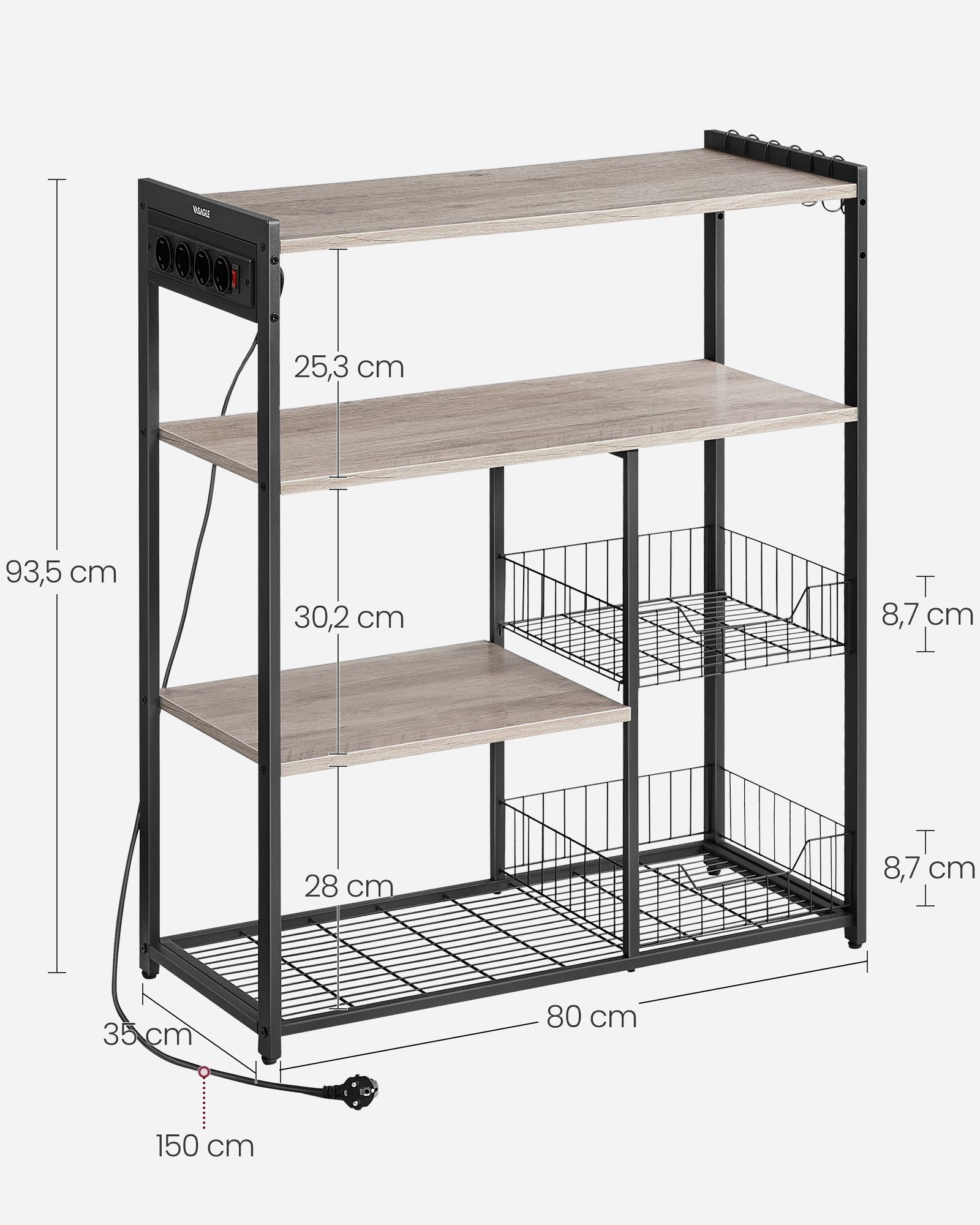 Virtuvinis stelažas medžio plokštės ir plieno 35x80x93,5 cm