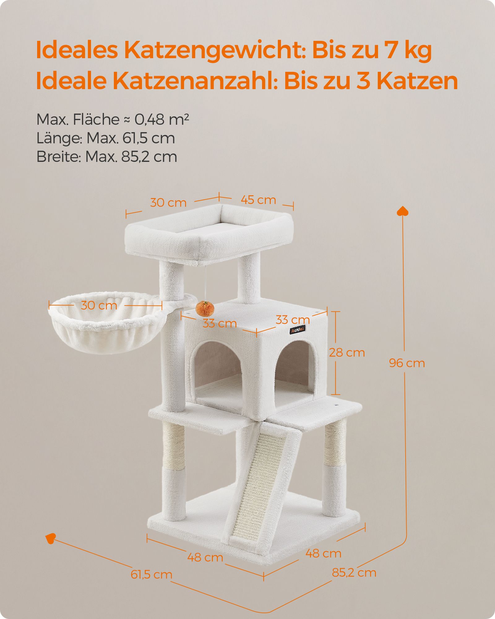 Katės draskyklė su erdvia platforma 48x48x96 cm