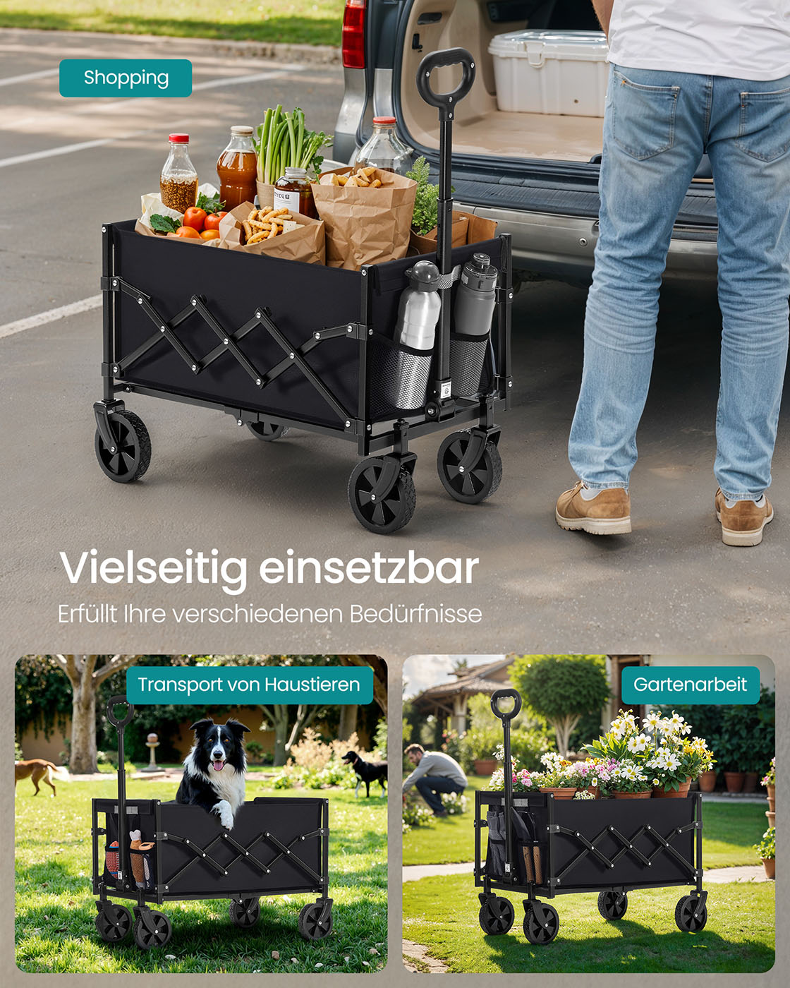 Sulankstomas vežimėlis juodas