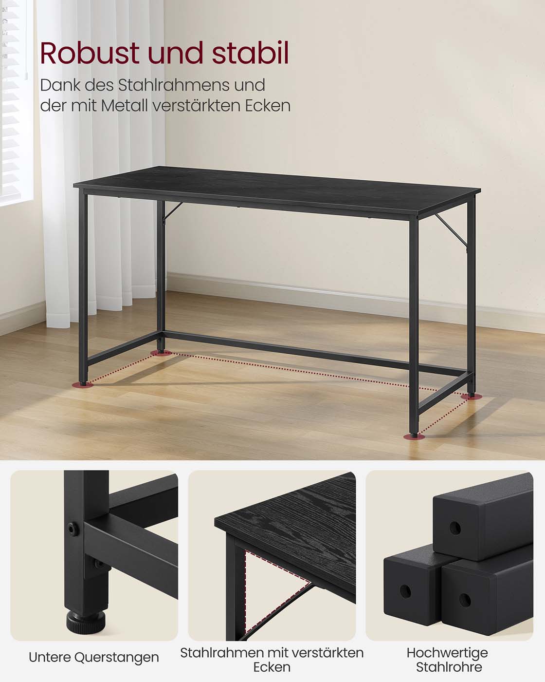 Rašomasis stalas 60 x 140 x 76 cm, juodas 3