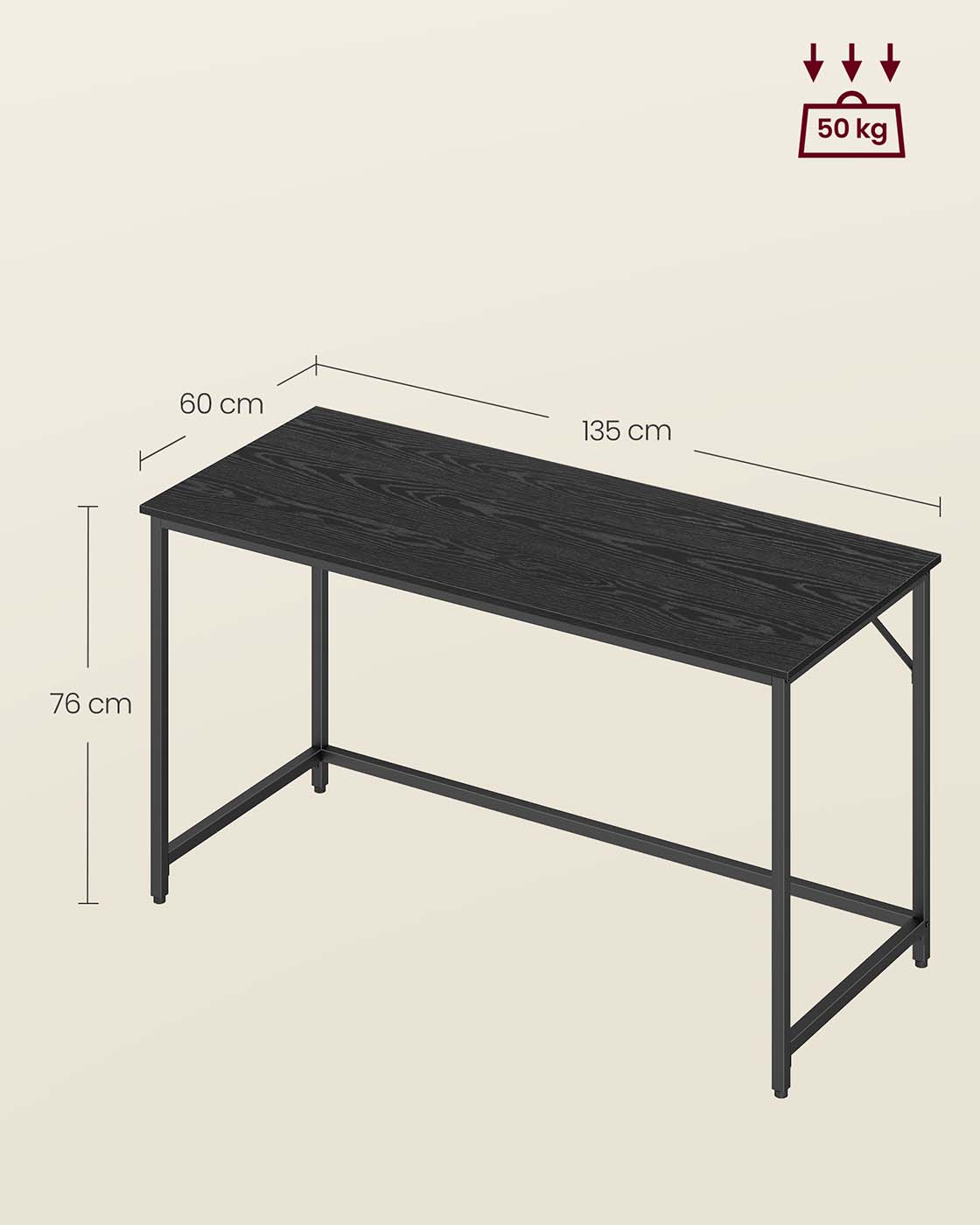 Rašomasis stalas 60 x 140 x 76 cm, juodas