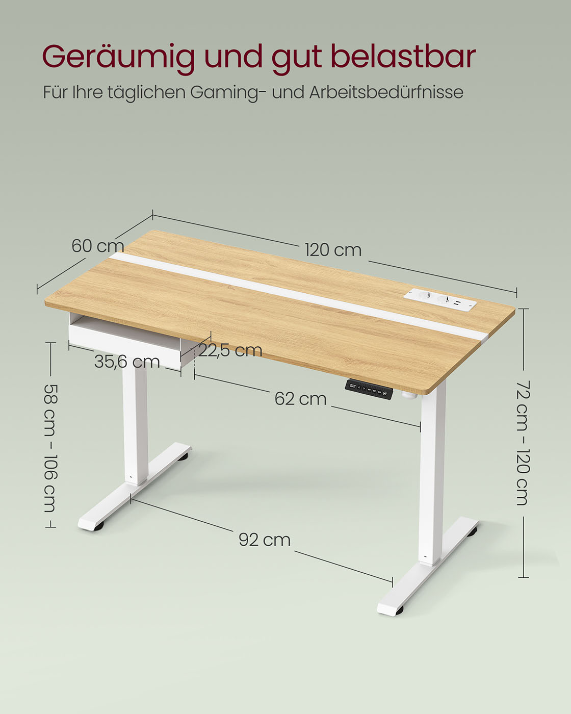 Reguliuojamo aukščio stalas  60x120x72-120cm