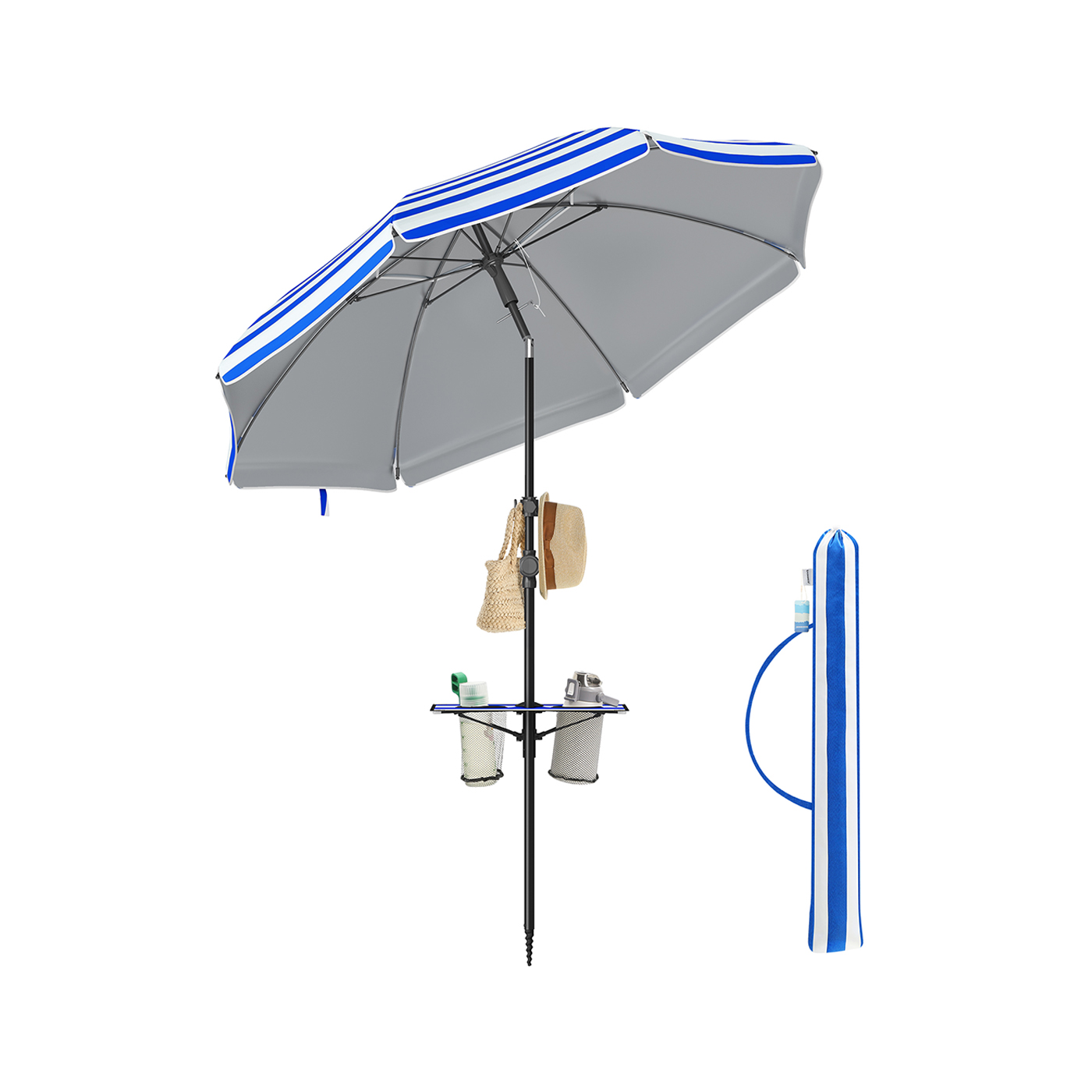 Skėtis nuo saulės 160 cm, mėlynas-baltas