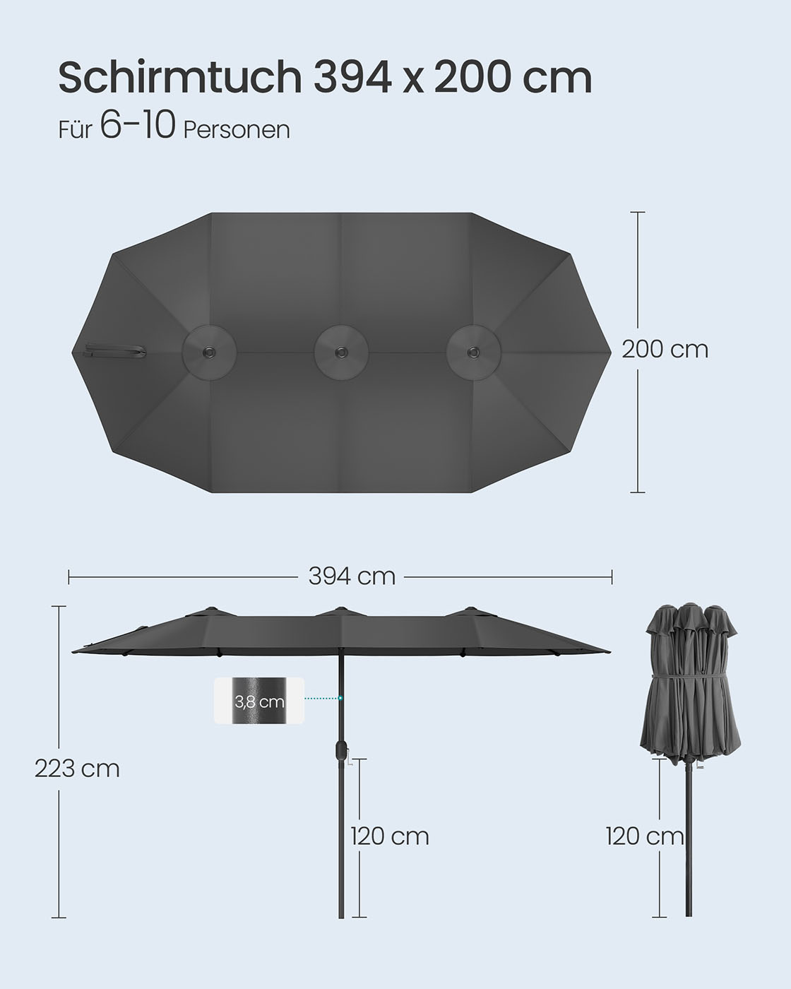 Saulės skėtis 394 x 200 cm