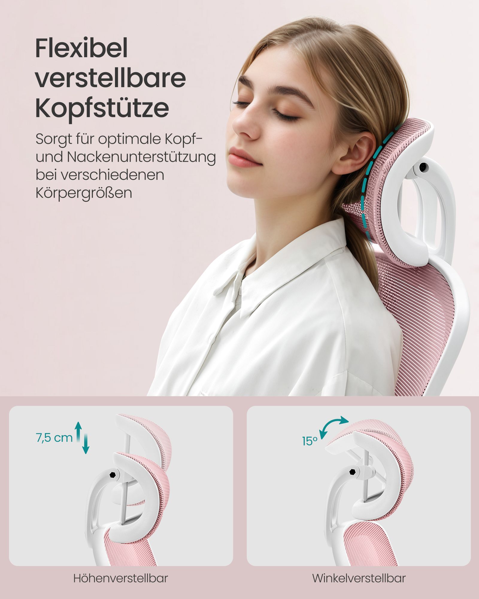 Ergonomiška biuro kėdė pastelinė rožinė 3