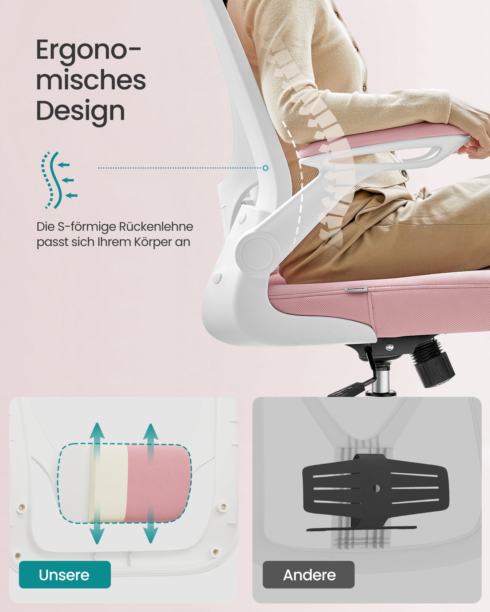 Ergonomiška biuro kėdė pastelinė rožinė 2