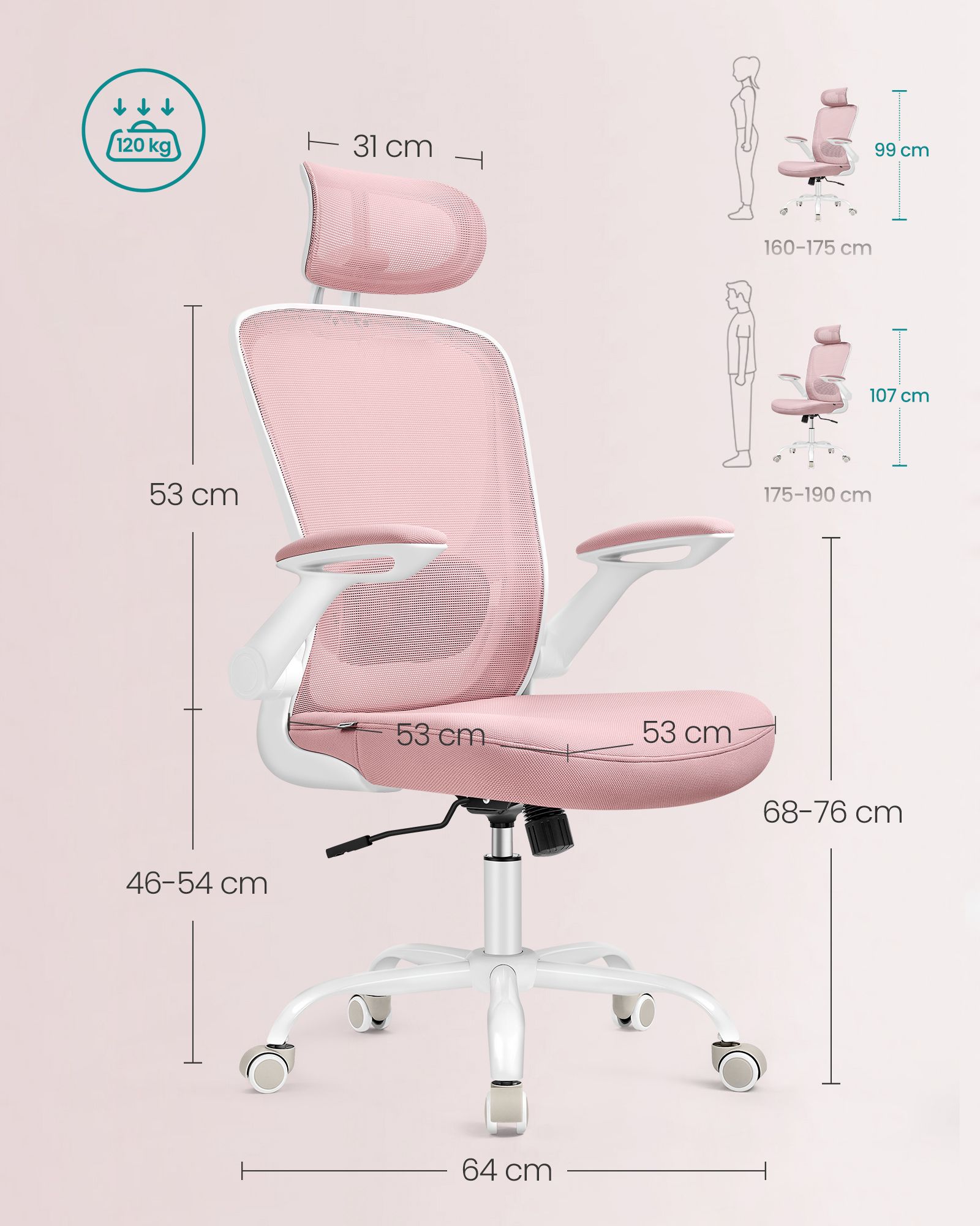Ergonomiška biuro kėdė pastelinė rožinė