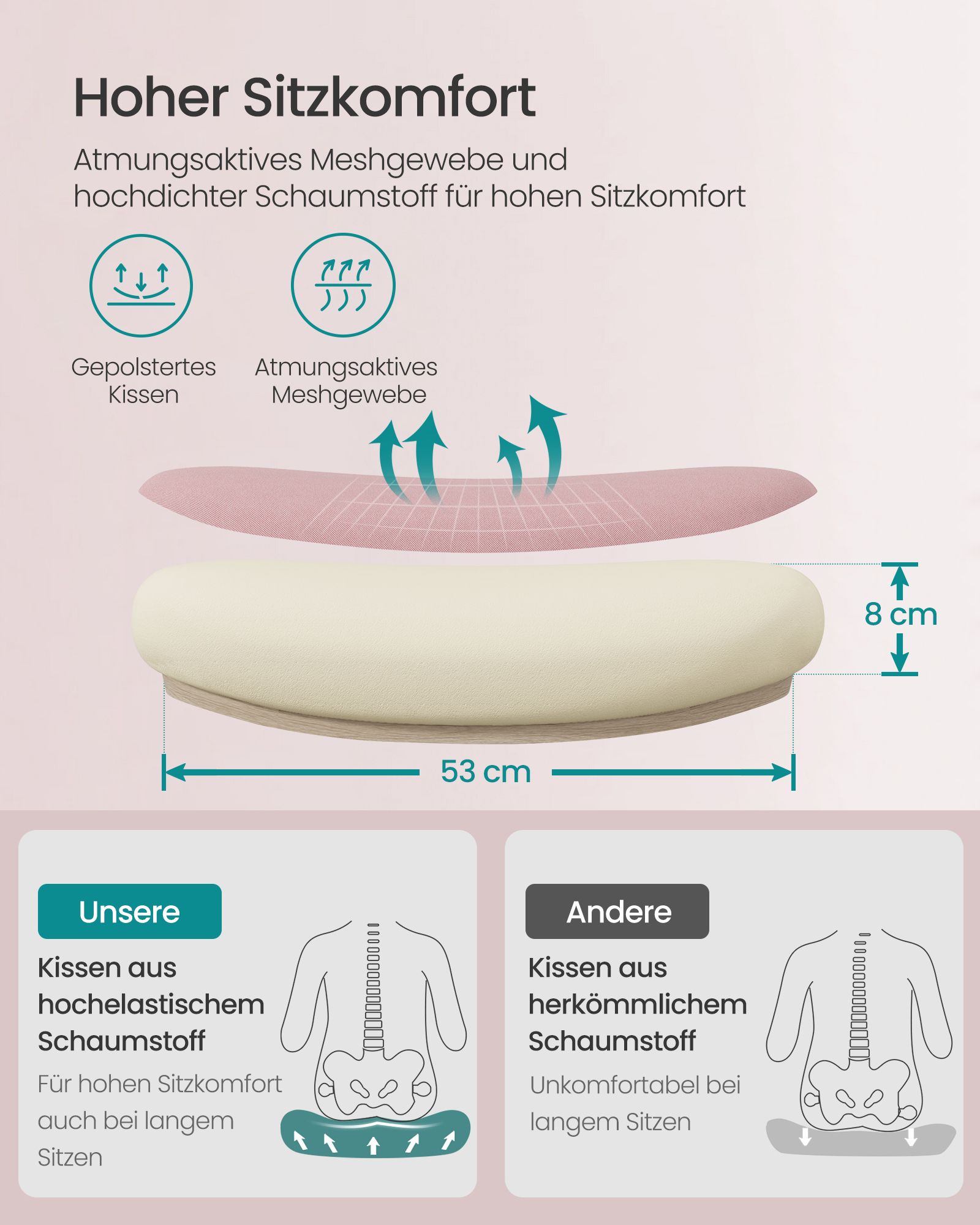 Ergonomiška biuro kėdė pastelinė rožinė