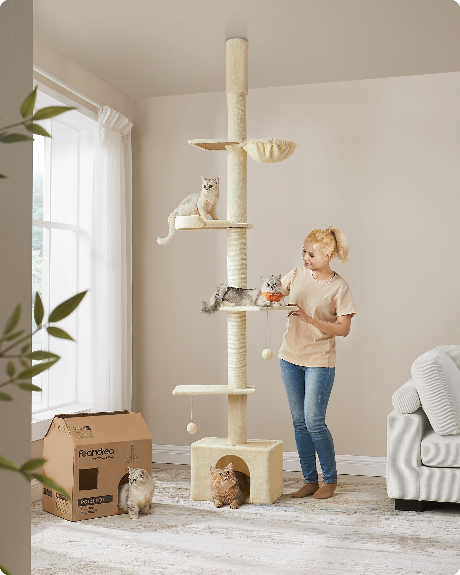 Katės draskyklė reguliuojamo aukščio 231-291 cm