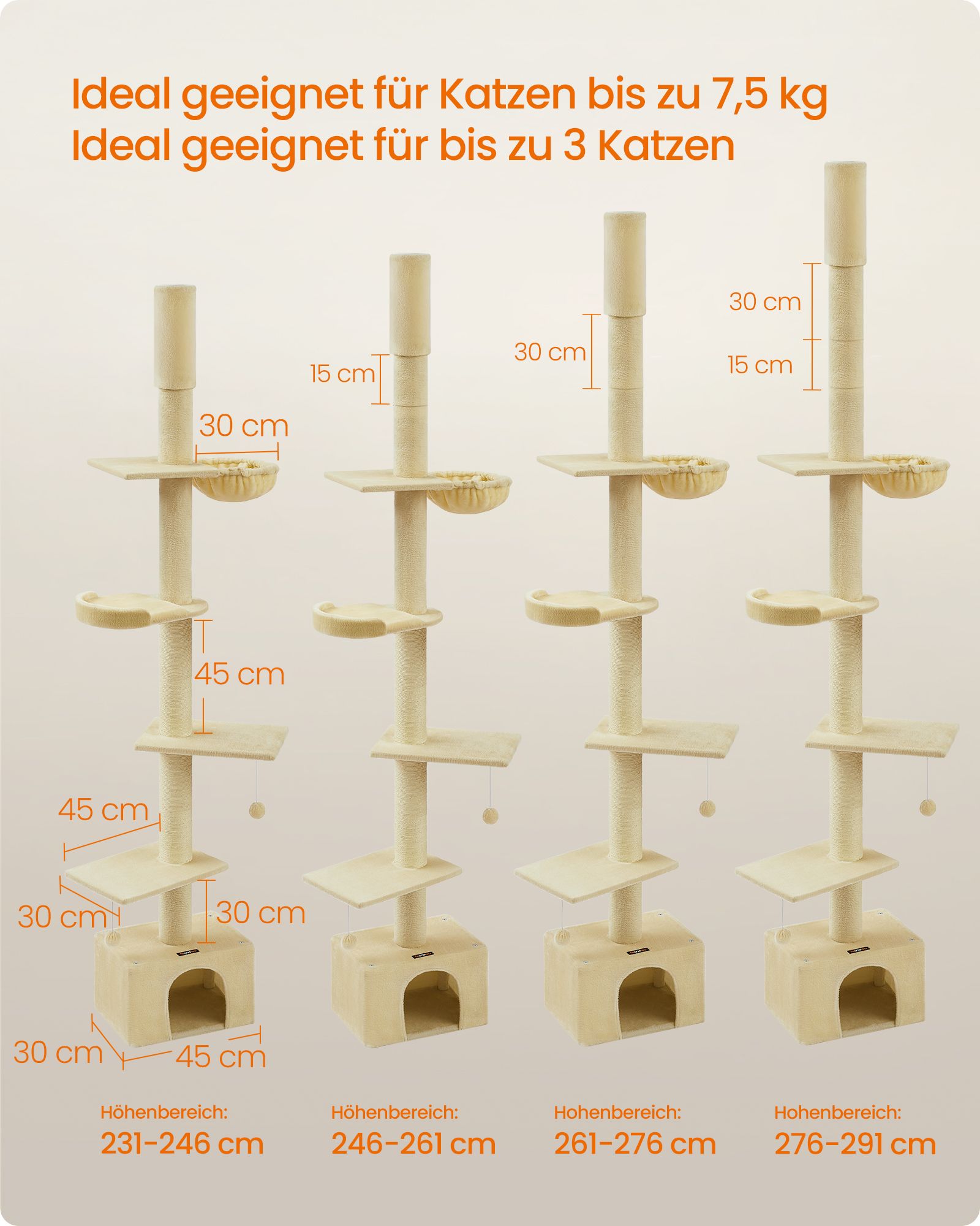 Katės draskyklė reguliuojamo aukščio 231-291 cm