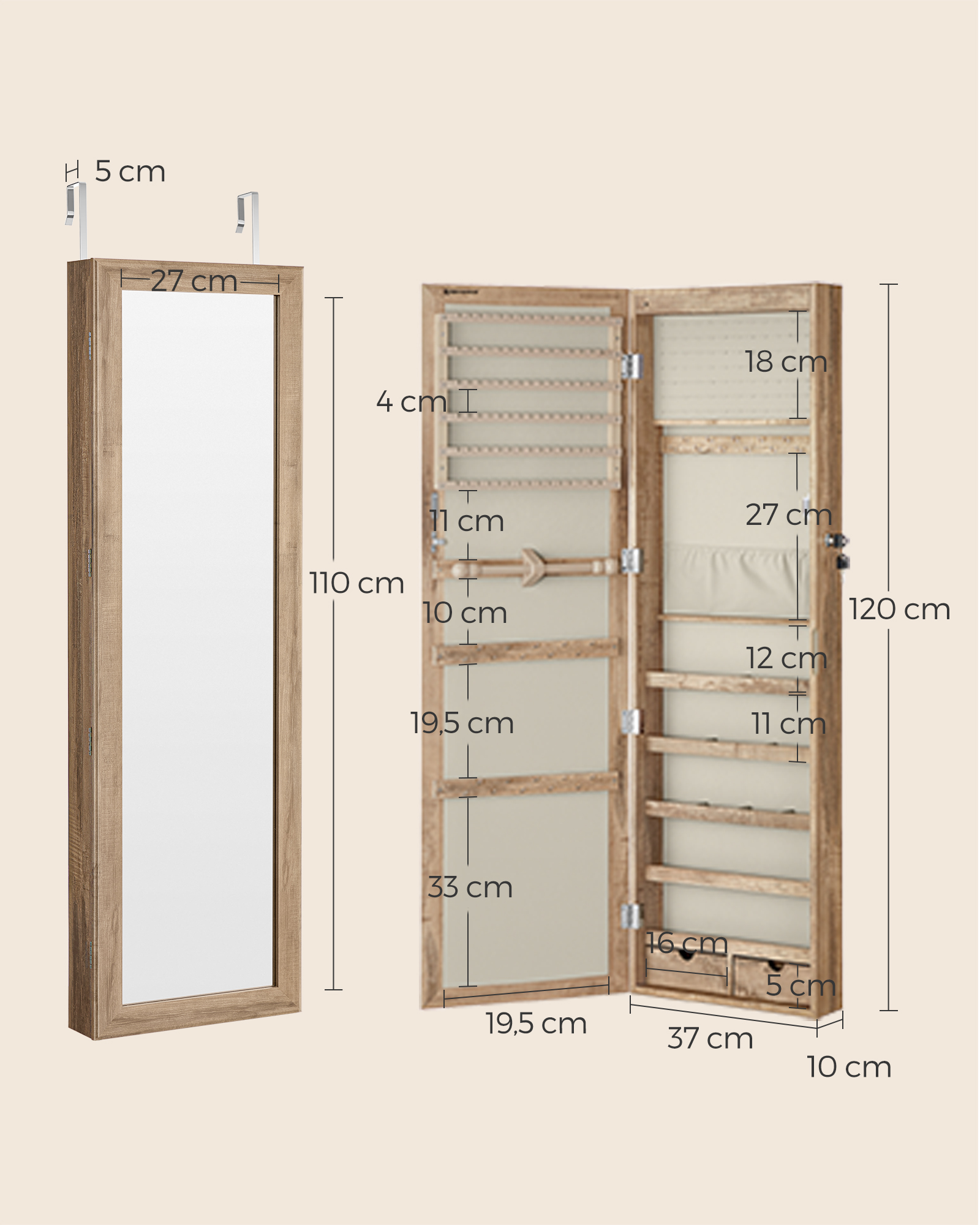 Papuošalų spintelė su apšviestu veidrodžiu, 120 cm