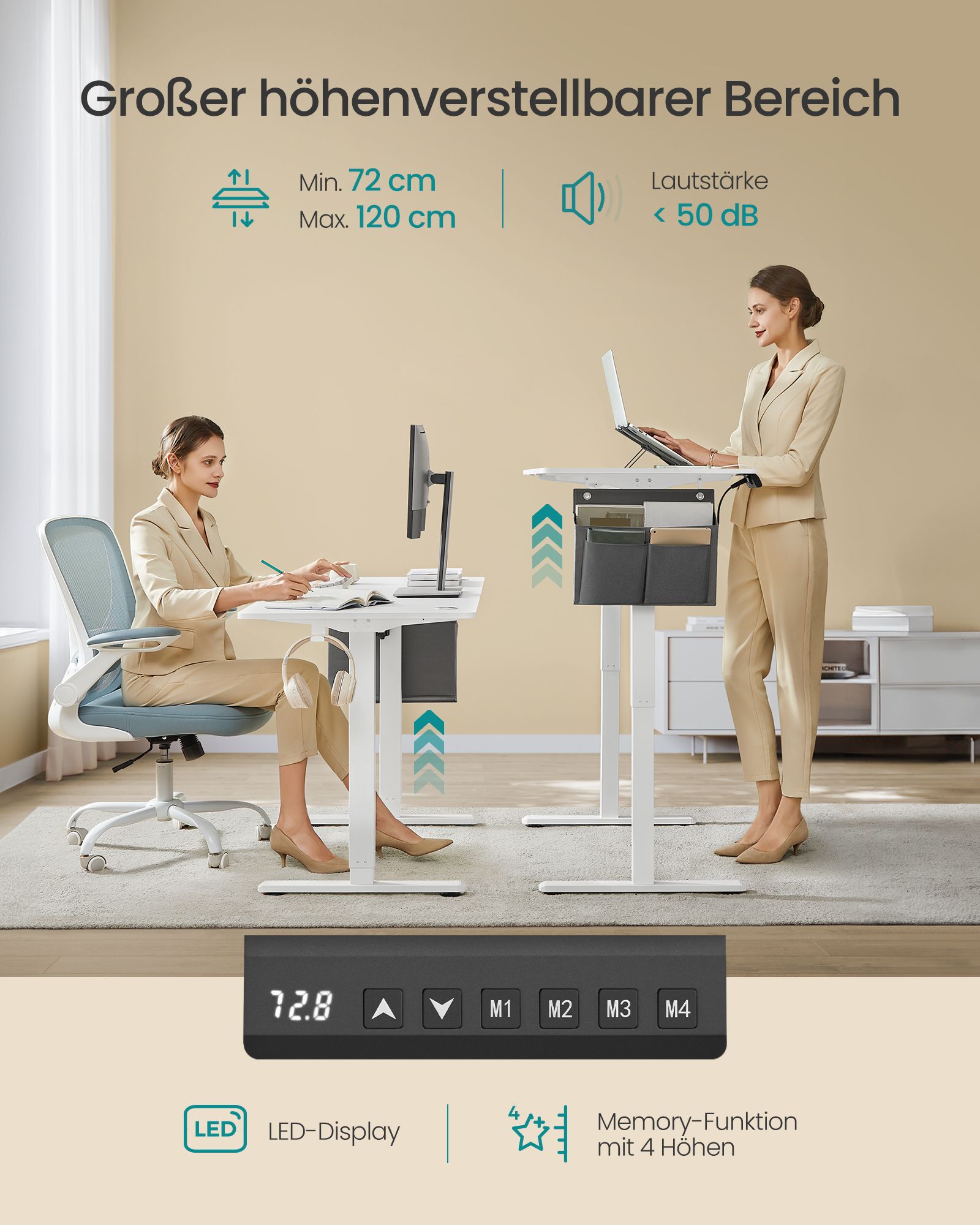 Elektrinis aukščio reguliuojamas stalas 60 x 140 cm 2