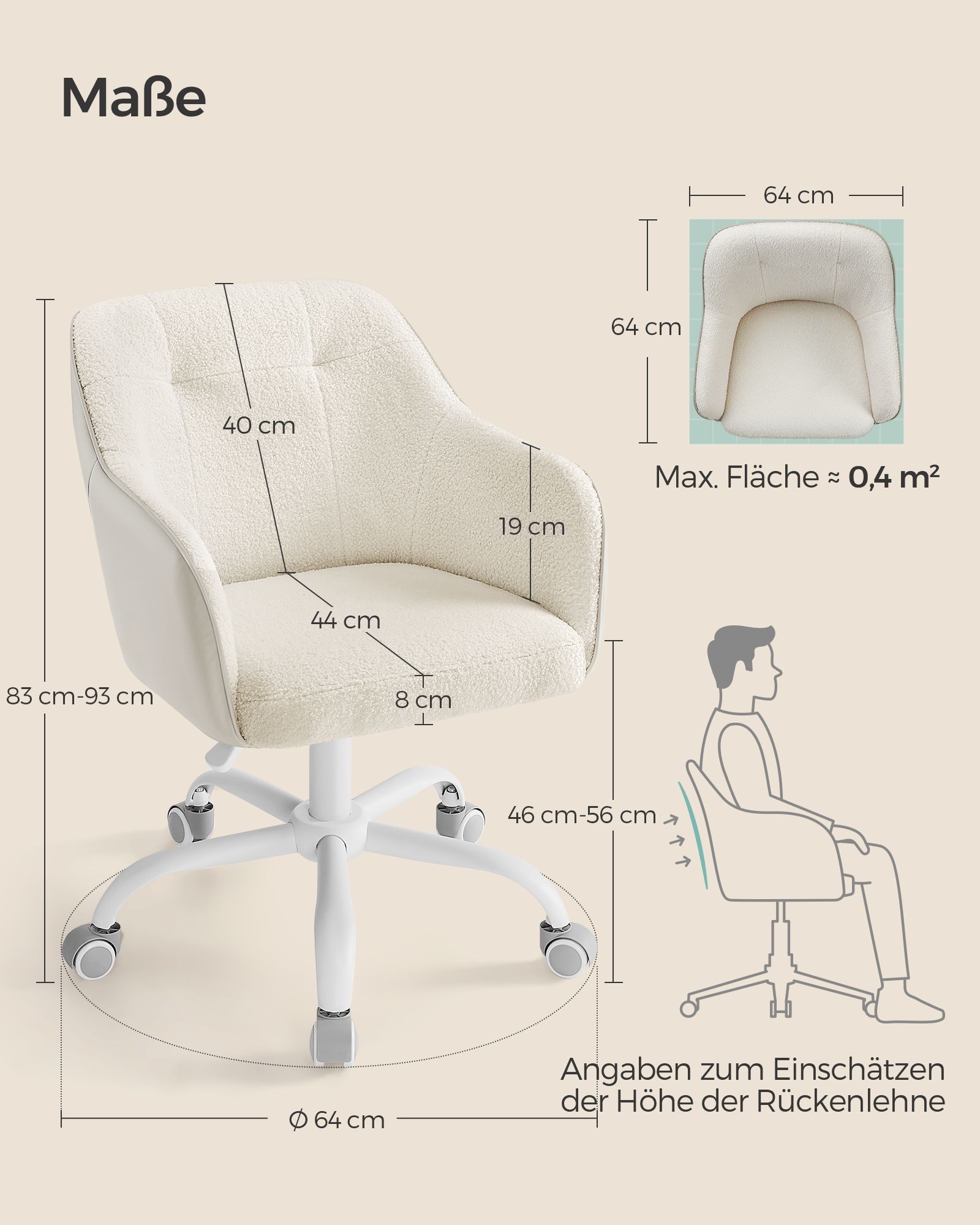 Kėdė biurui, cappuccino smėlio spalvos, 110 kg apkrova