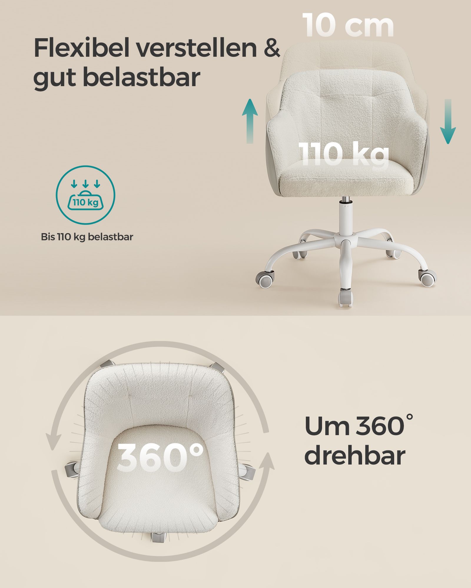Kėdė biurui, cappuccino smėlio spalvos, 110 kg apkrova