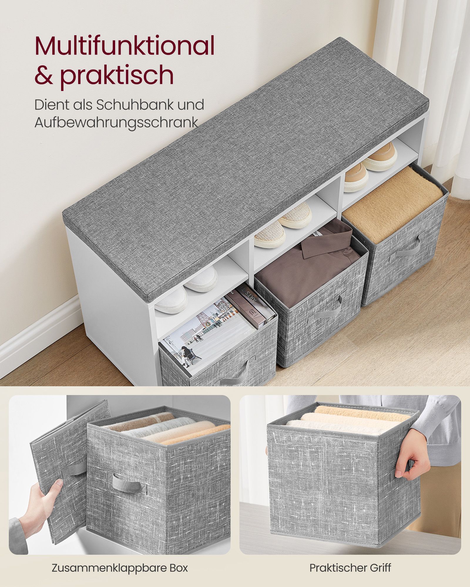 Suoliukas su 6 skyreliais ir 3 lentynomis