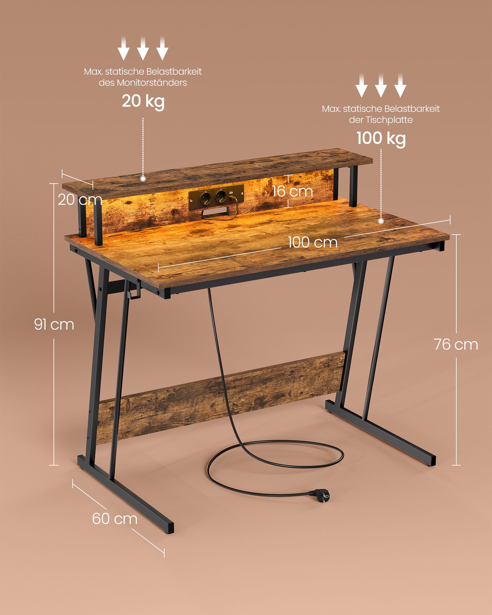 Rašomasis stalas 60 x 100 x 76 cm rudas