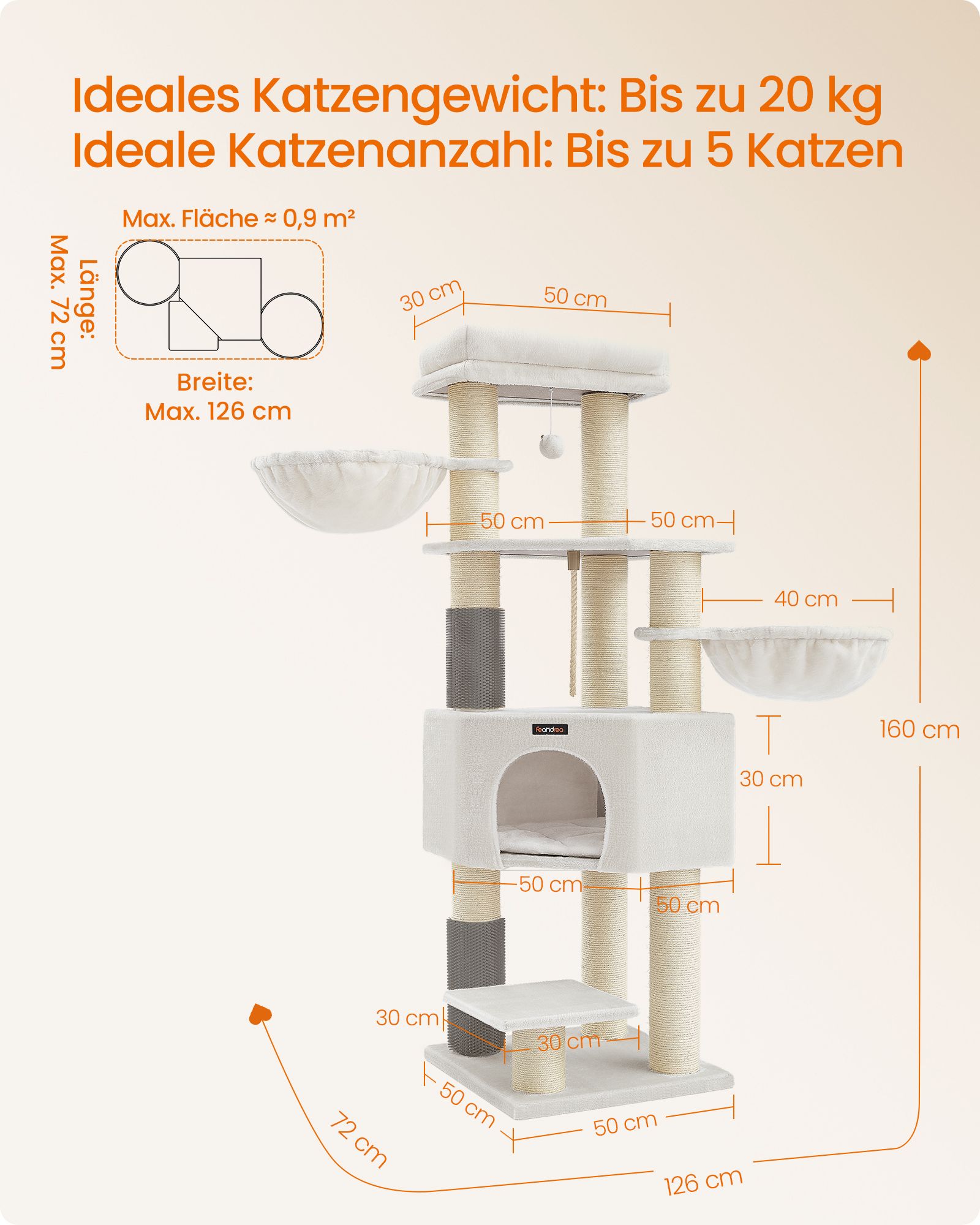 Katės draskyklė su platformomis 50 x 50 x 160 cm
