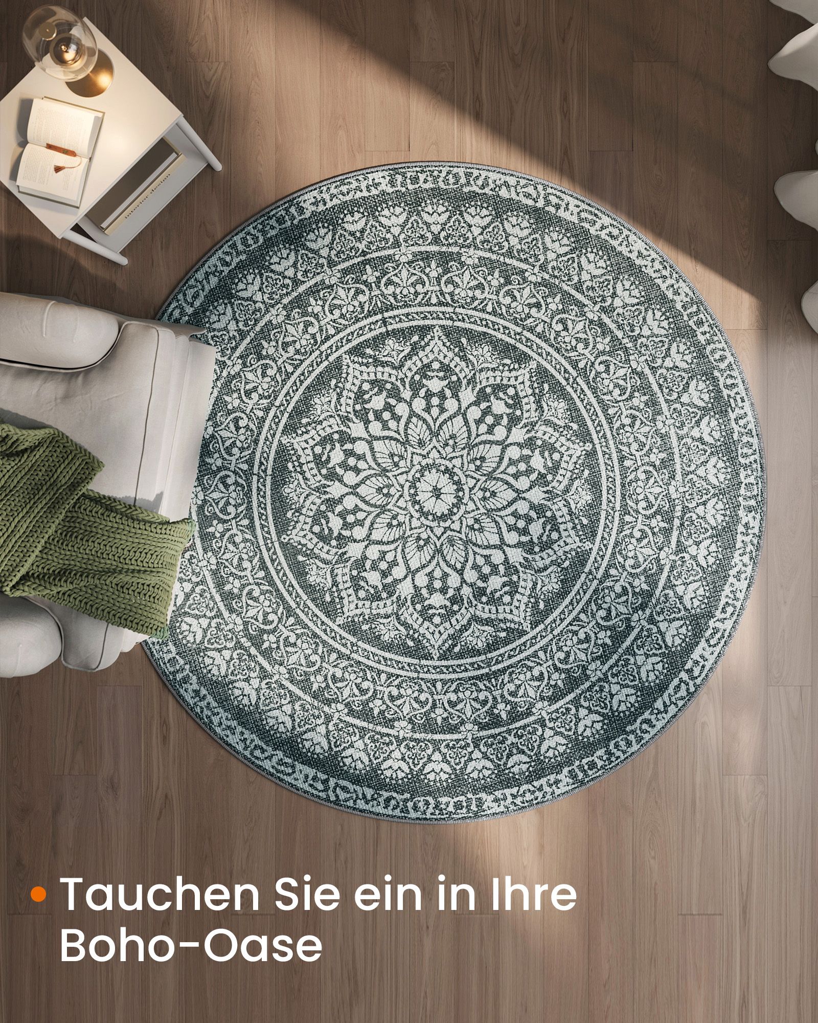 Apvalus kilimas 160 cm Boho stilius antracitas