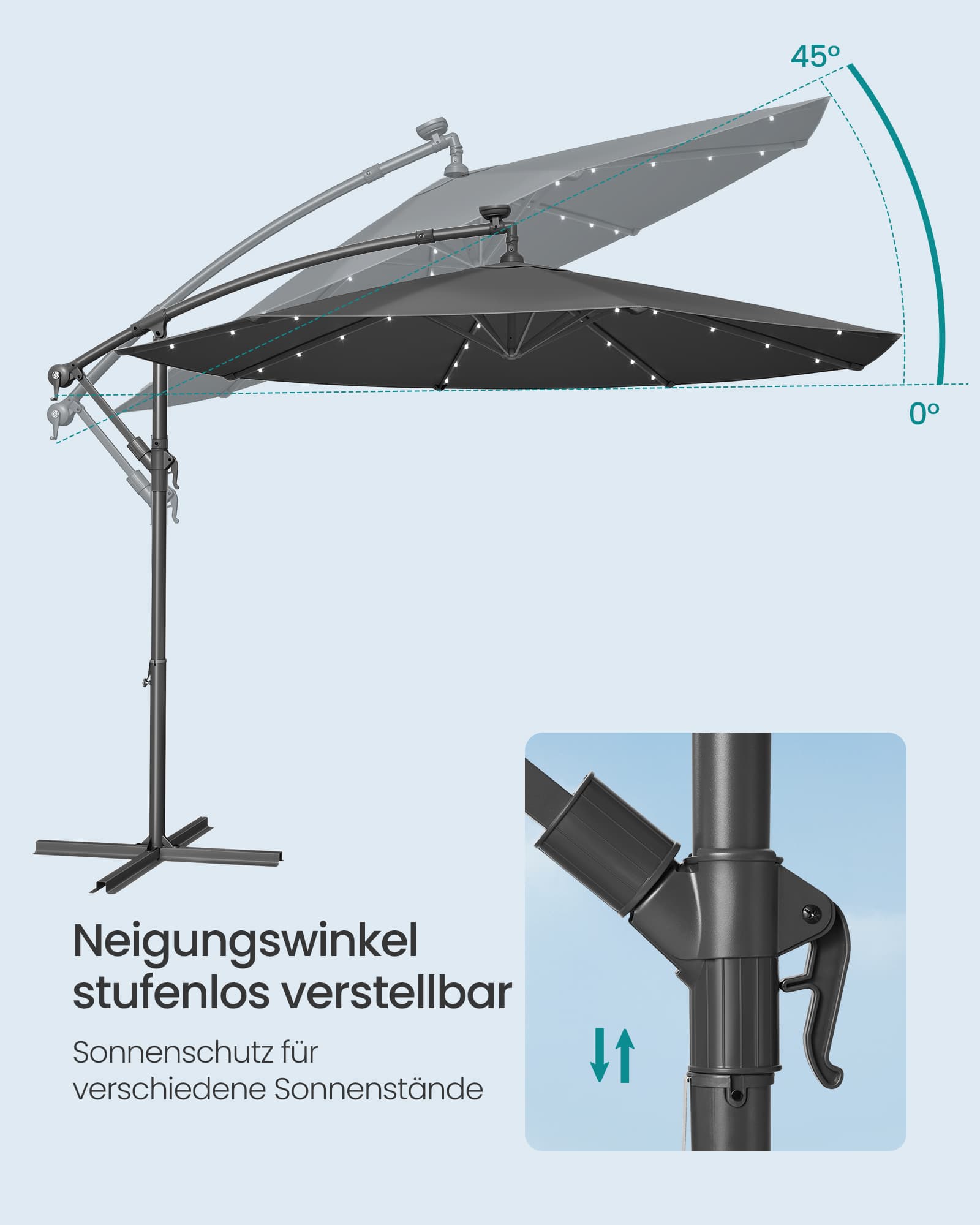 Skėtis su LED saulės apšvietimu ir stovu 300 cm