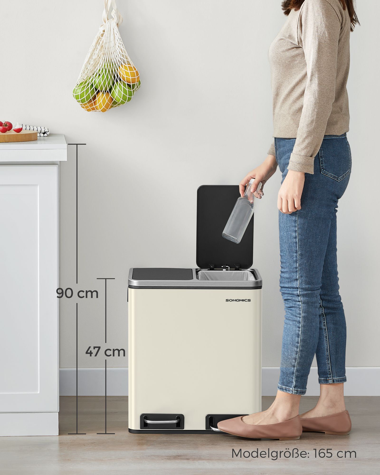 Šiukšlių rūšiavimo sistema su dangčiu 2x15 l smėlio-juoda