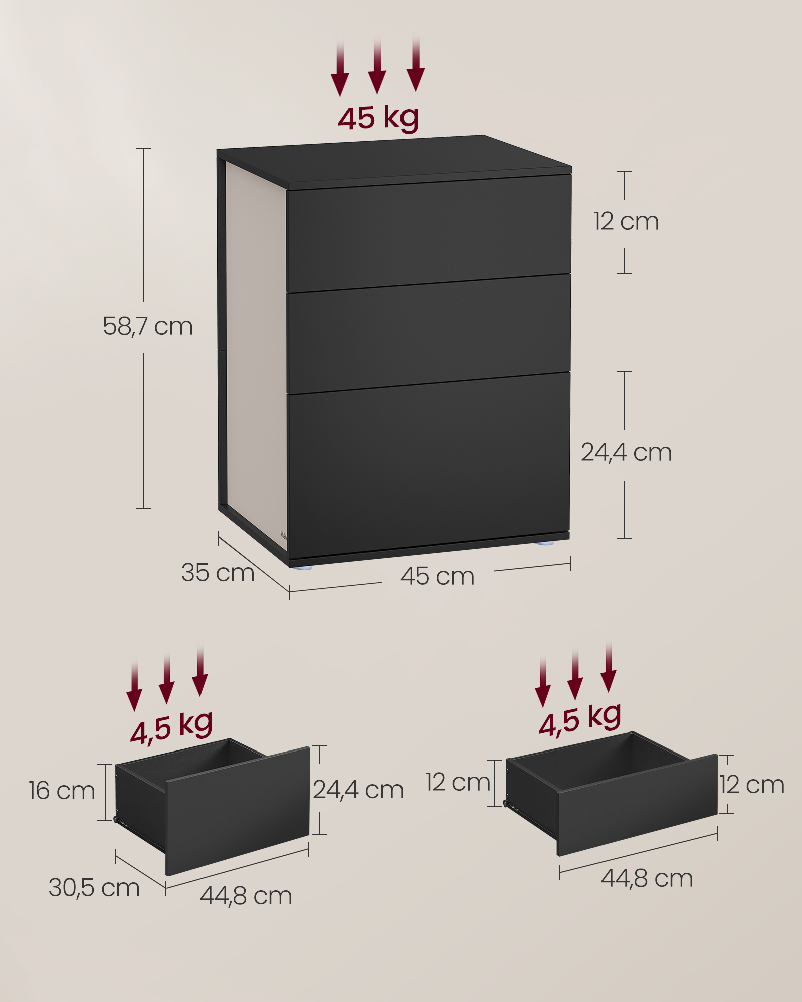 Naktinis staliukas su 3 stalčiais 3