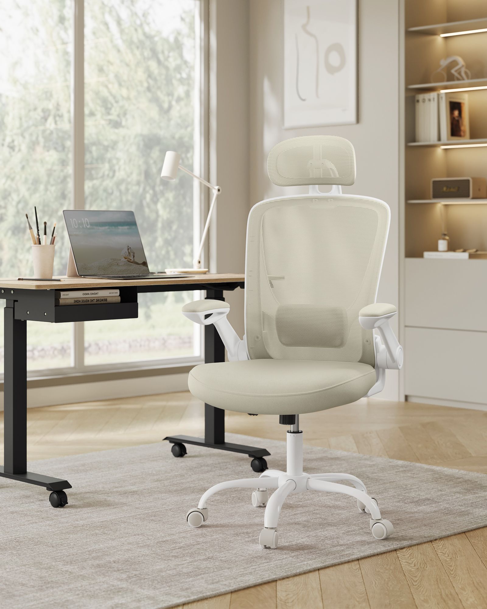 Ergonomiška biuro kėdė cappuccino spalvos su tinkleliu