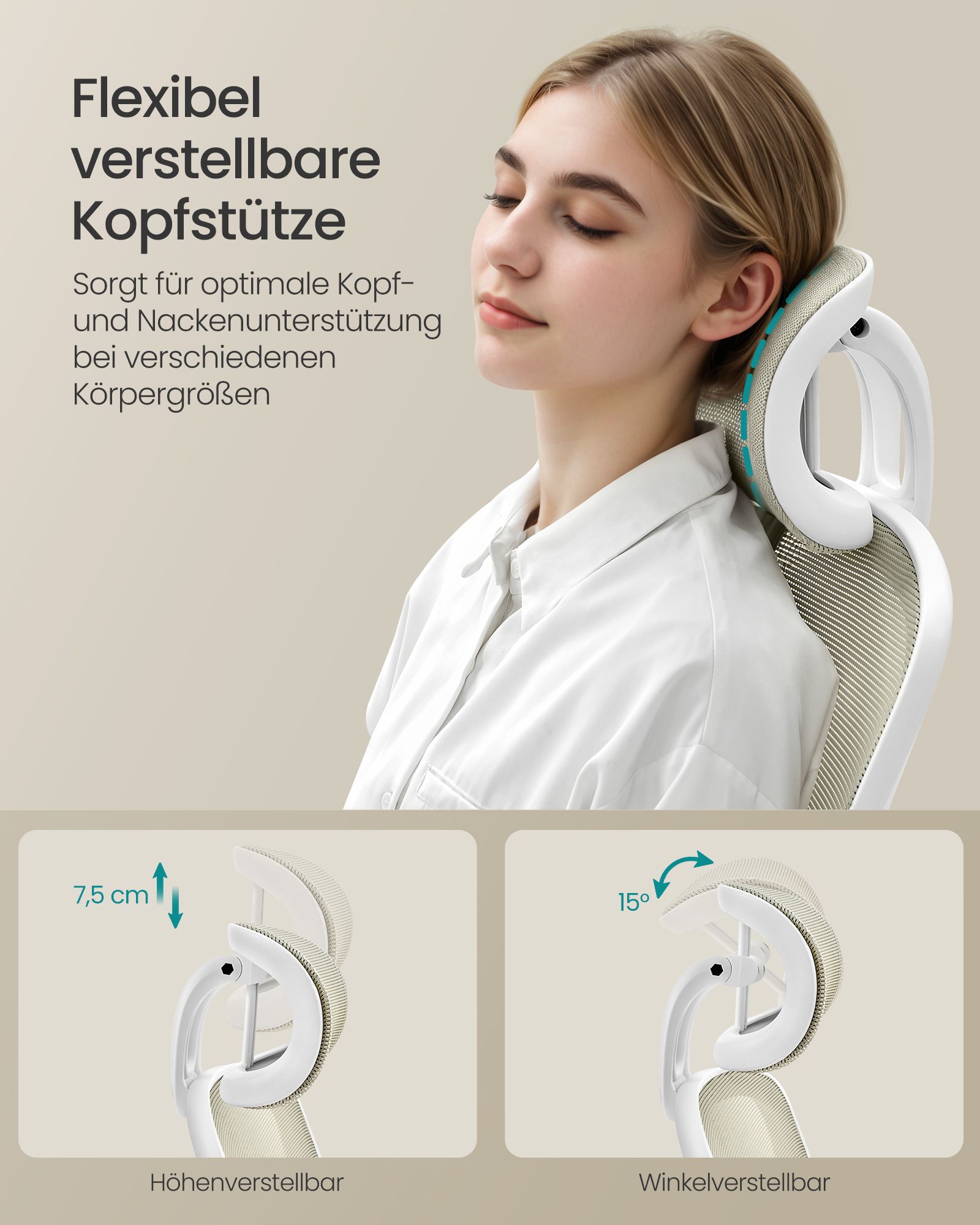 Ergonomiška biuro kėdė cappuccino spalvos su tinkleliu 3