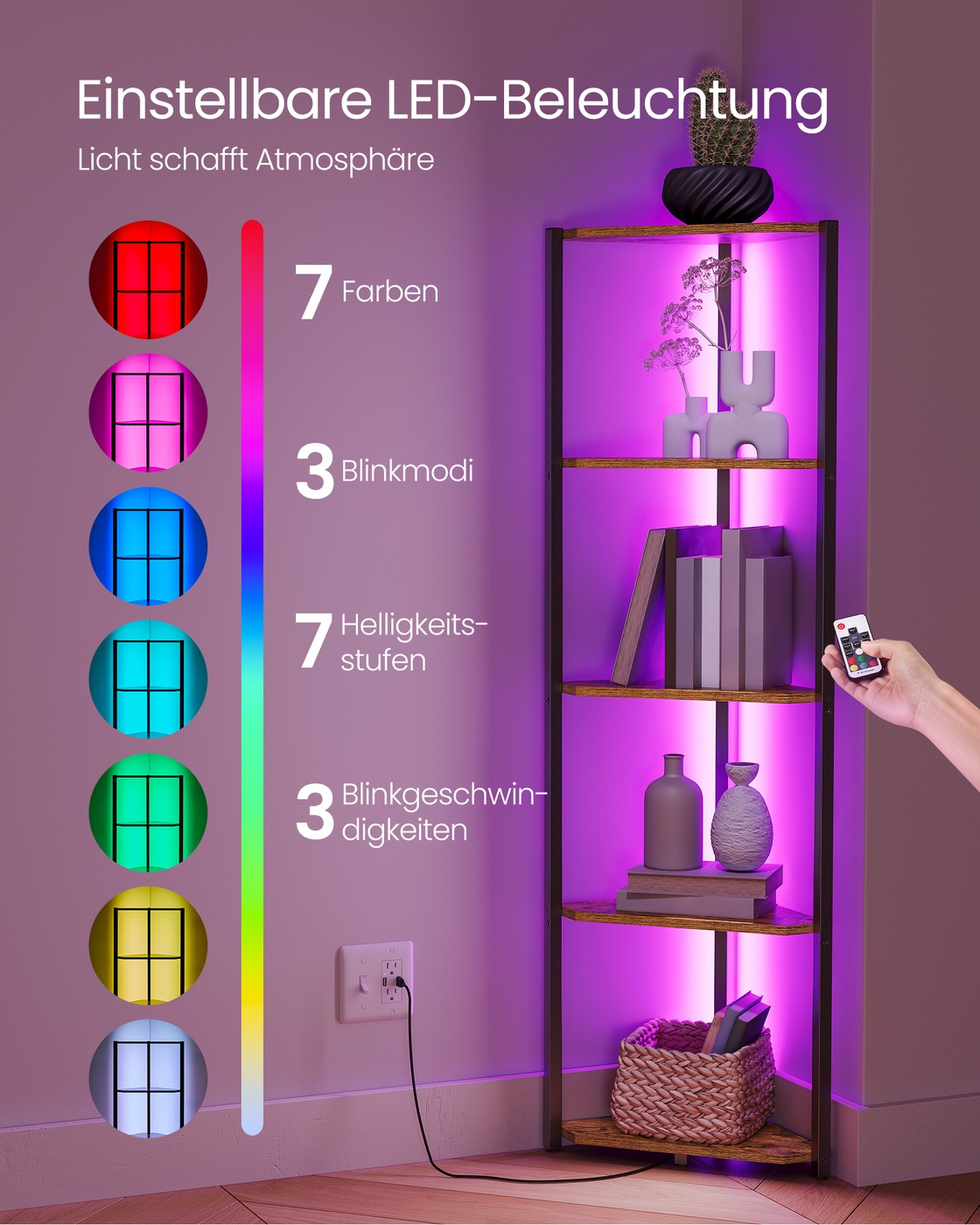 Kampinė lentyna su 5 lentynomis ir LED apšvietimu 2