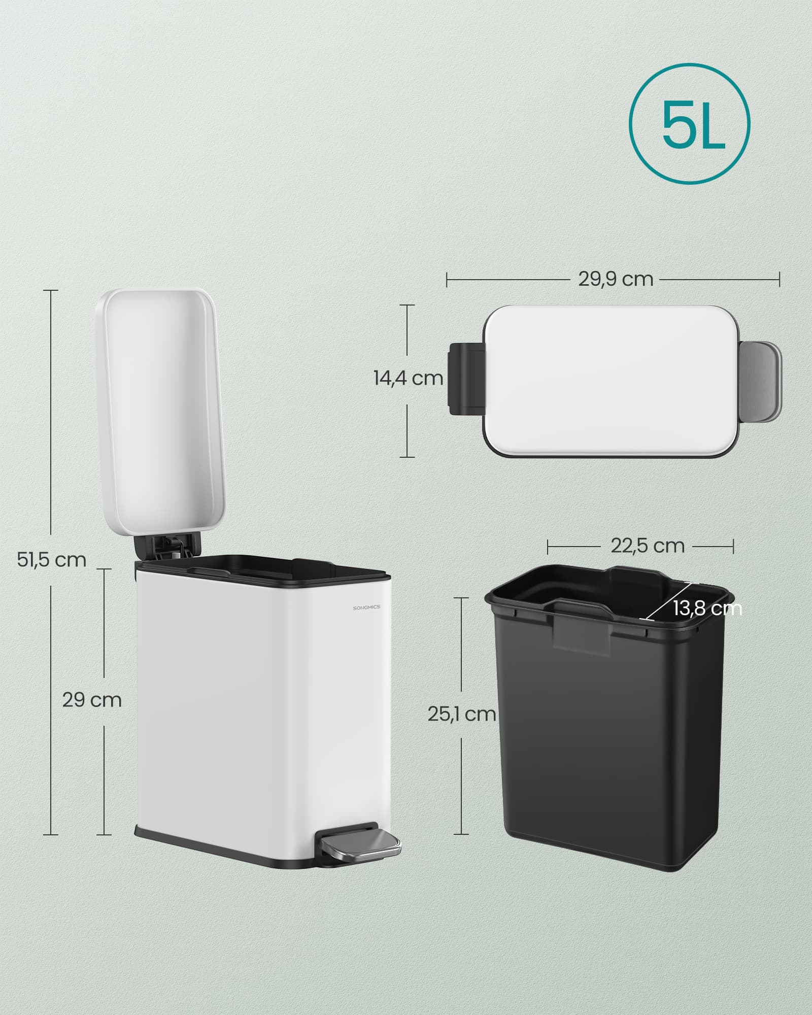 Kosmetinių atliekų dėžė su dangčiu, 5 l, balta