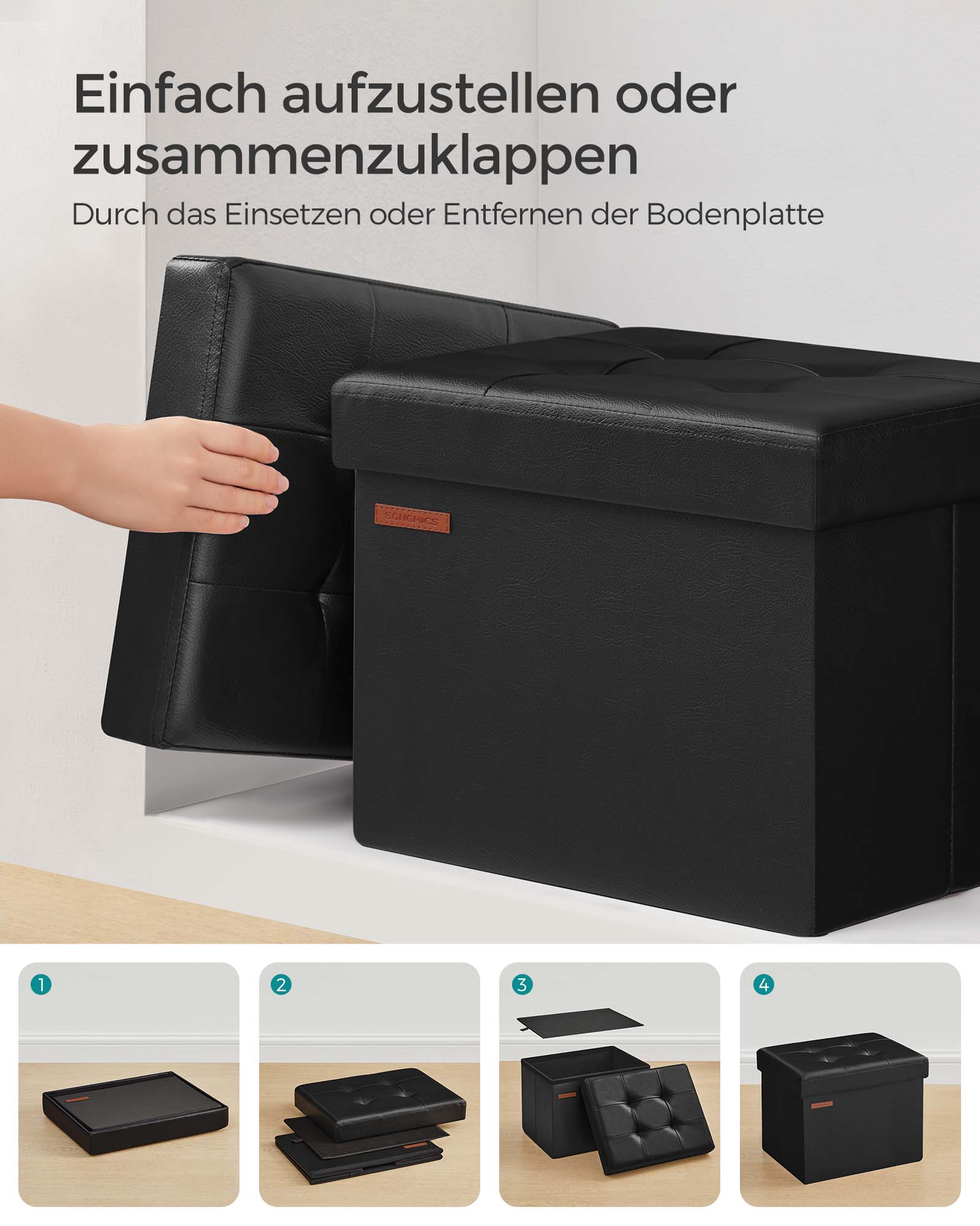 Pufas su daiktadėže 41 cm juoda