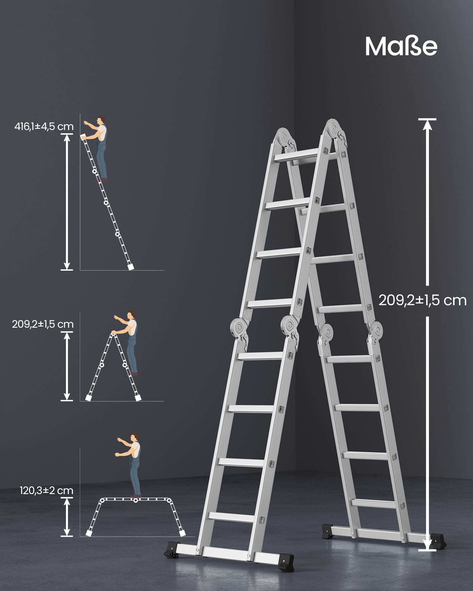 Aliuminės kopėčios 16 pakopų 430 cm