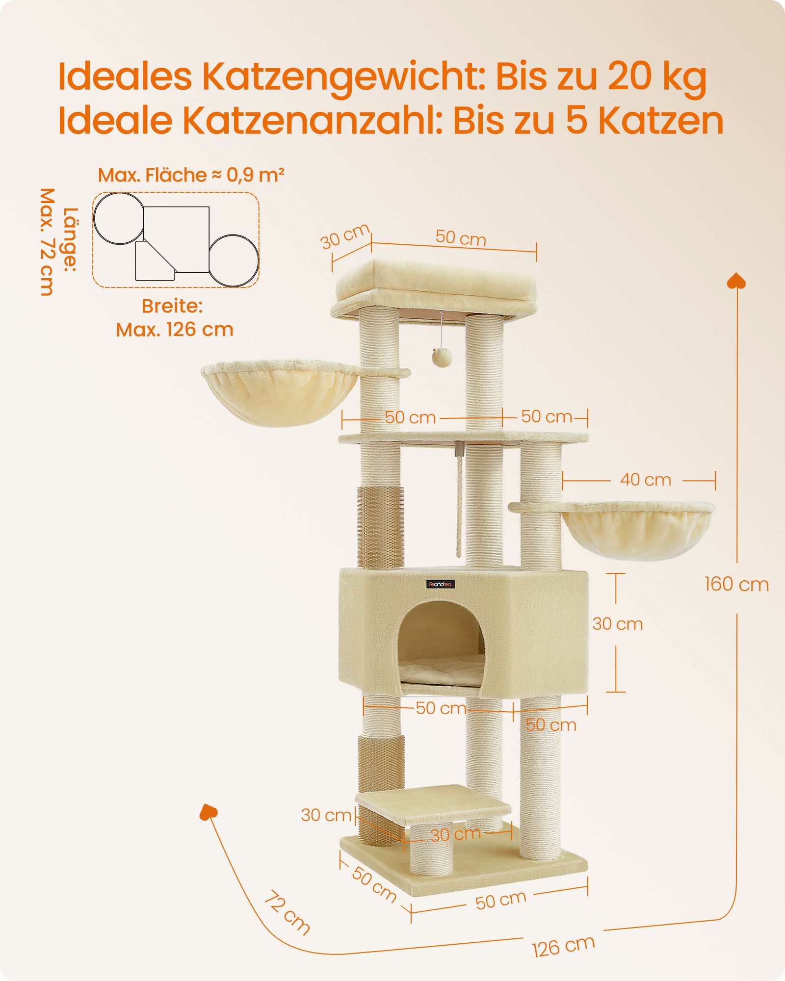 Katės draskyklė su platformomis 50 x 50 x 160 cm