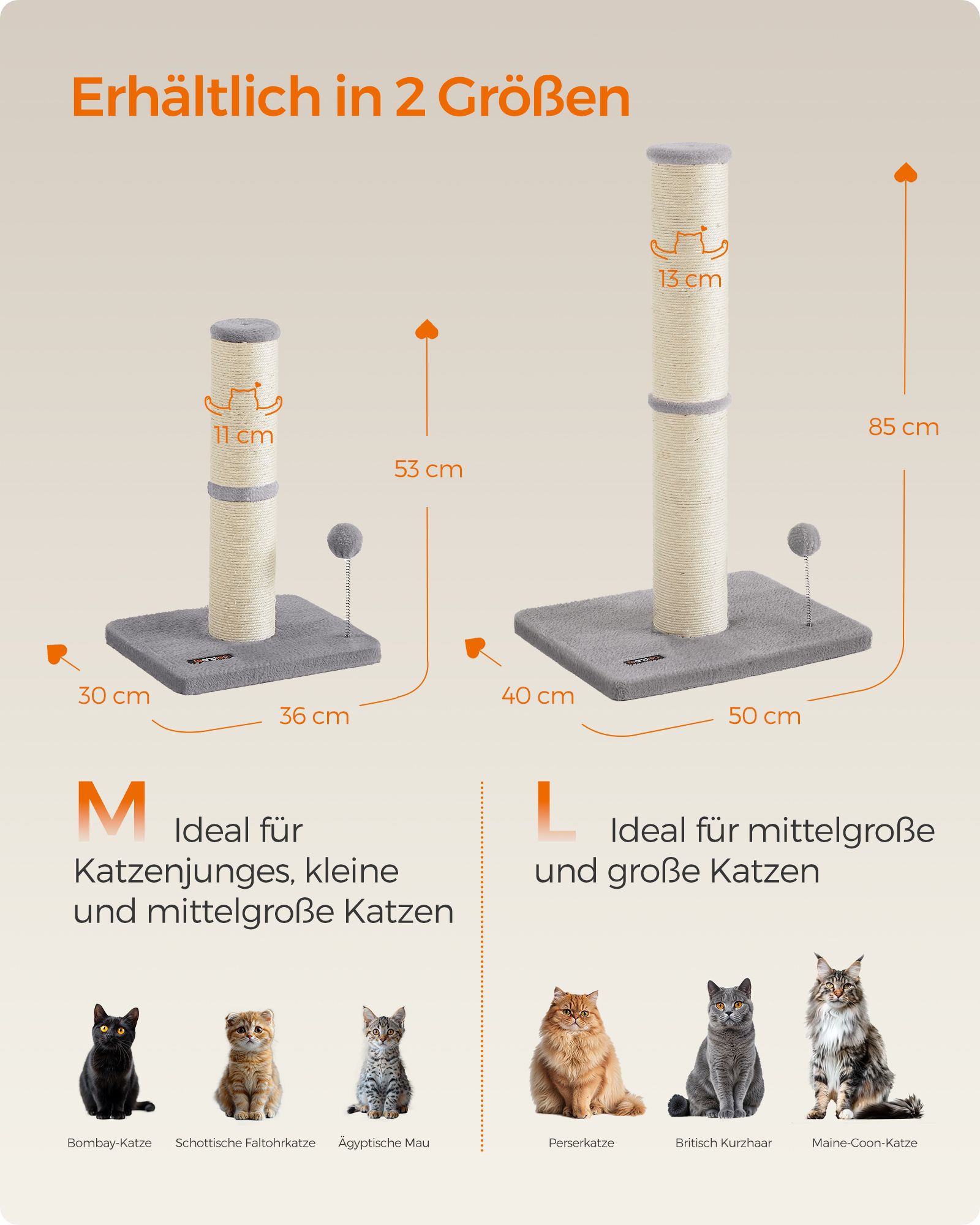Katės draskyklė su varpeliu ir pliušiniu kamuoliuku, 85 cm
