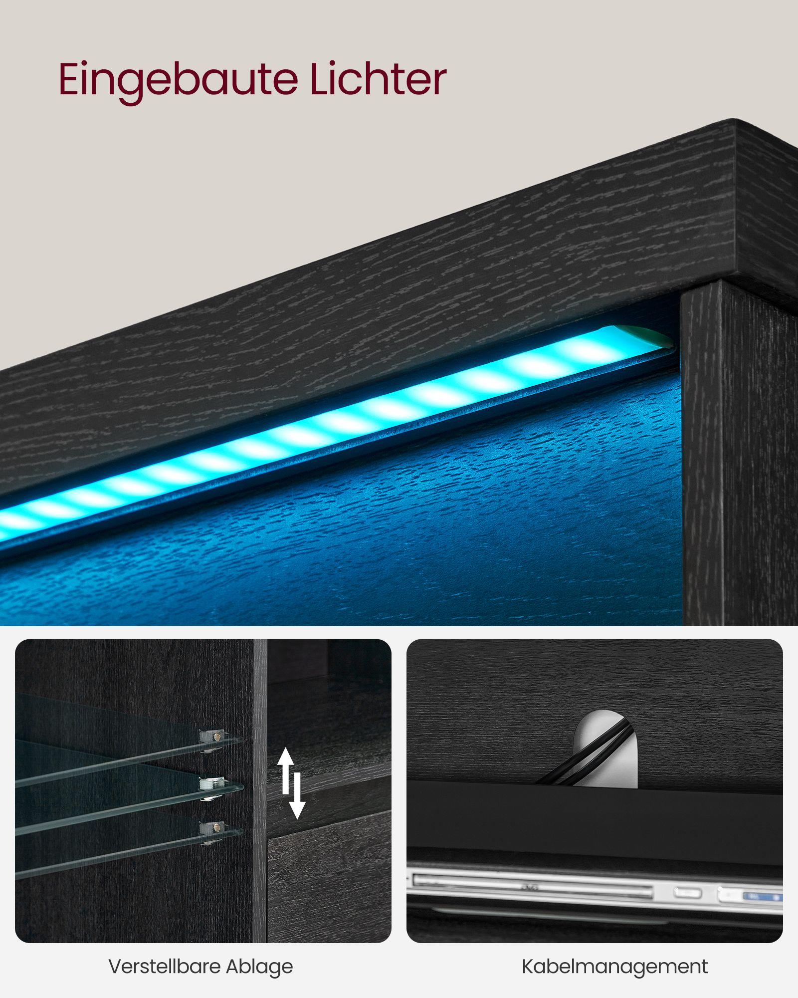 TV staliukas su LED apšvietimu, 40 x 160 x 60 cm