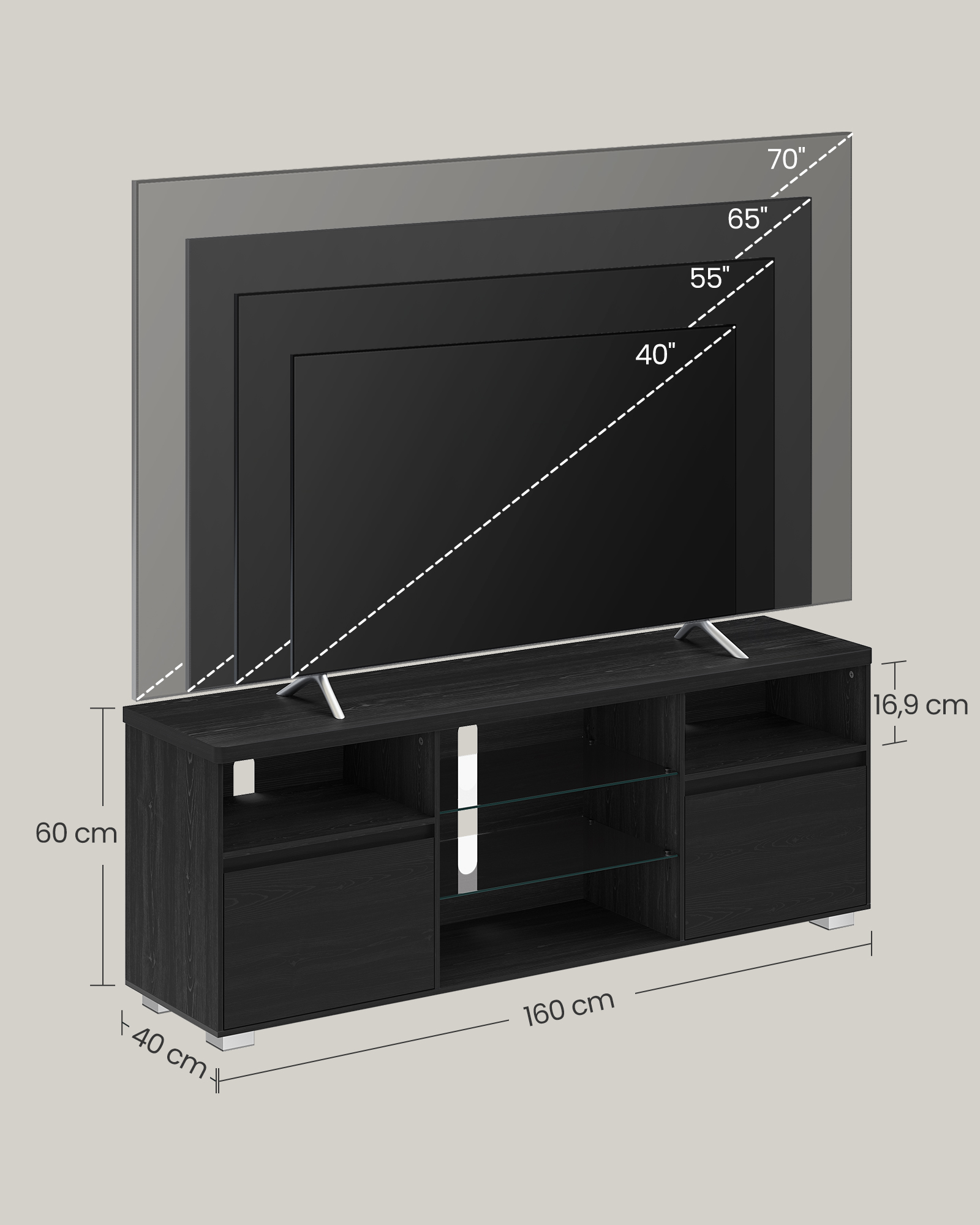 TV staliukas su LED apšvietimu, 40 x 160 x 60 cm