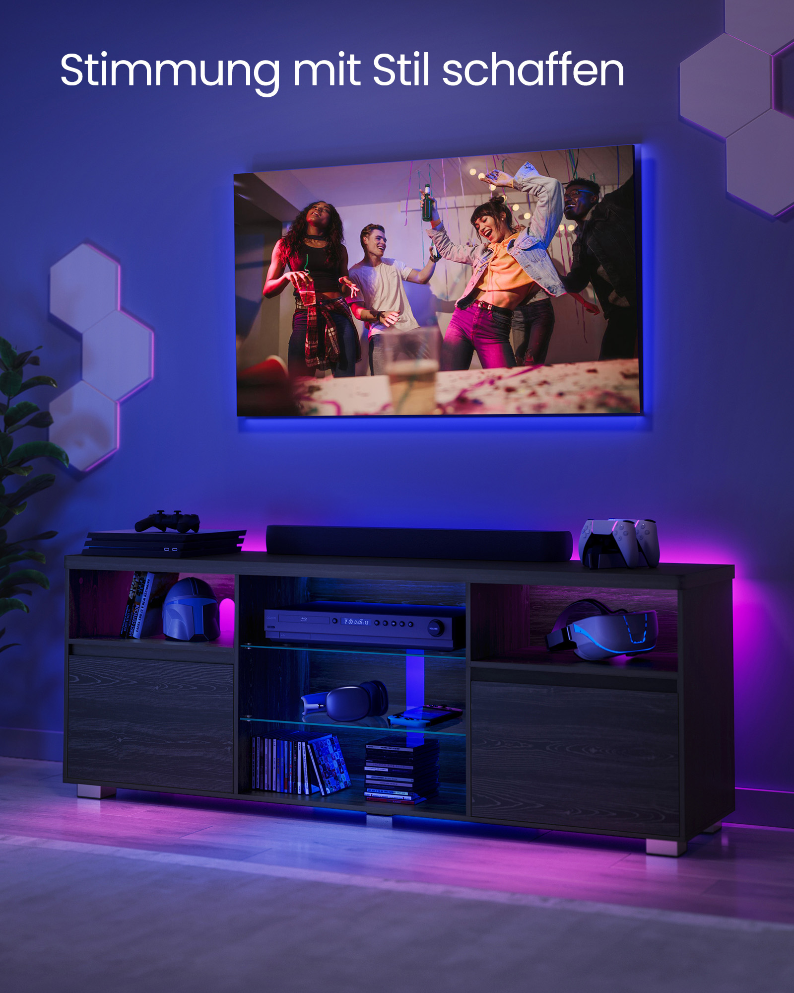 TV staliukas su LED apšvietimu, 40 x 160 x 60 cm