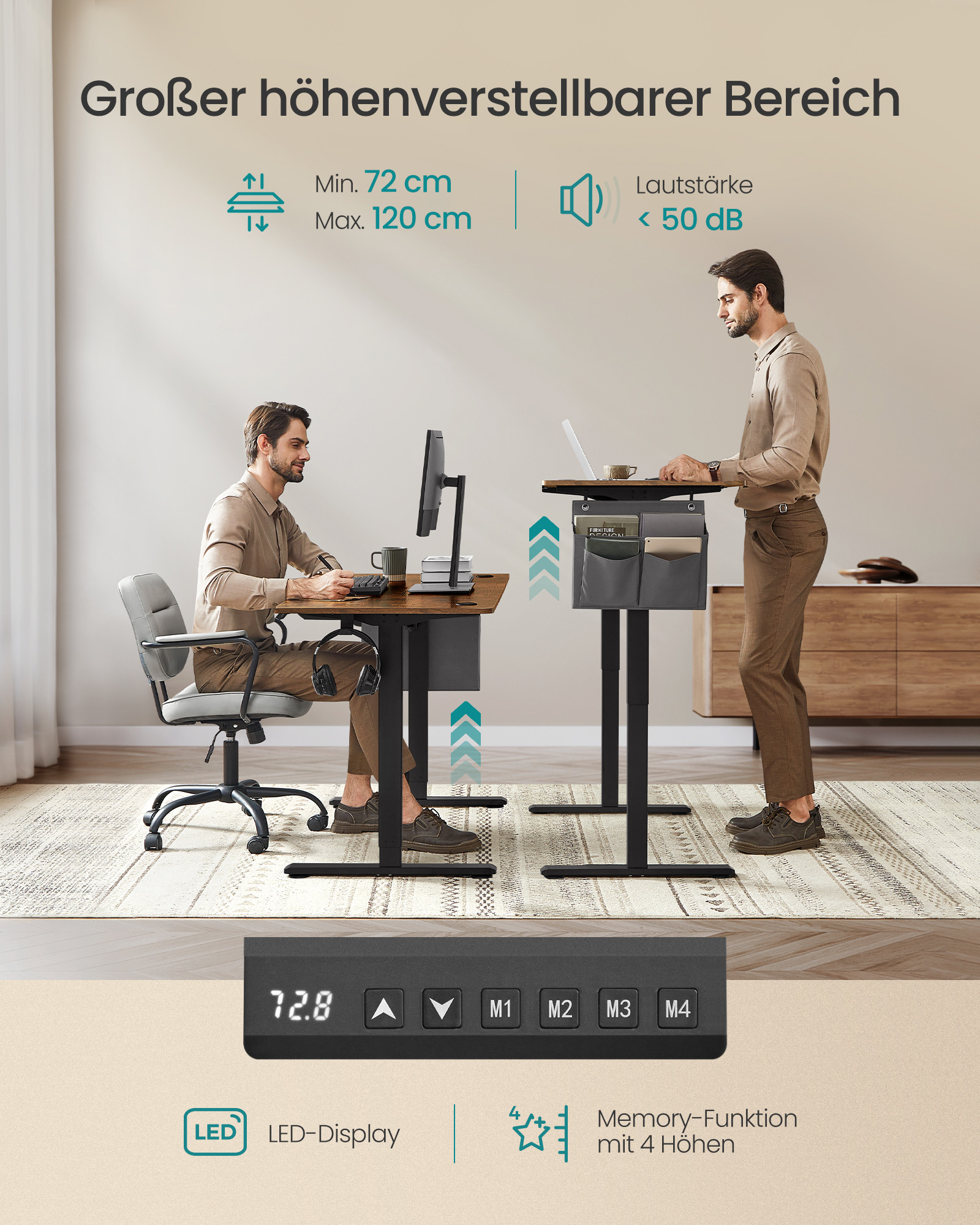 Elektrinis aukščio reguliuojamas rašomasis stalas 60 x 120 x (72-120) cm 2