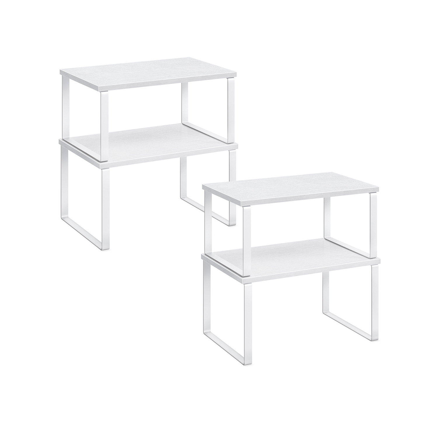 Naktinių staliukų komplektas su metaliniu rėmu, debesų balta–sniego balta, 19,5 × 29,7 × 15,8 cm ir 18,5 × 29,7 × 13,7 cm, 4 vnt.