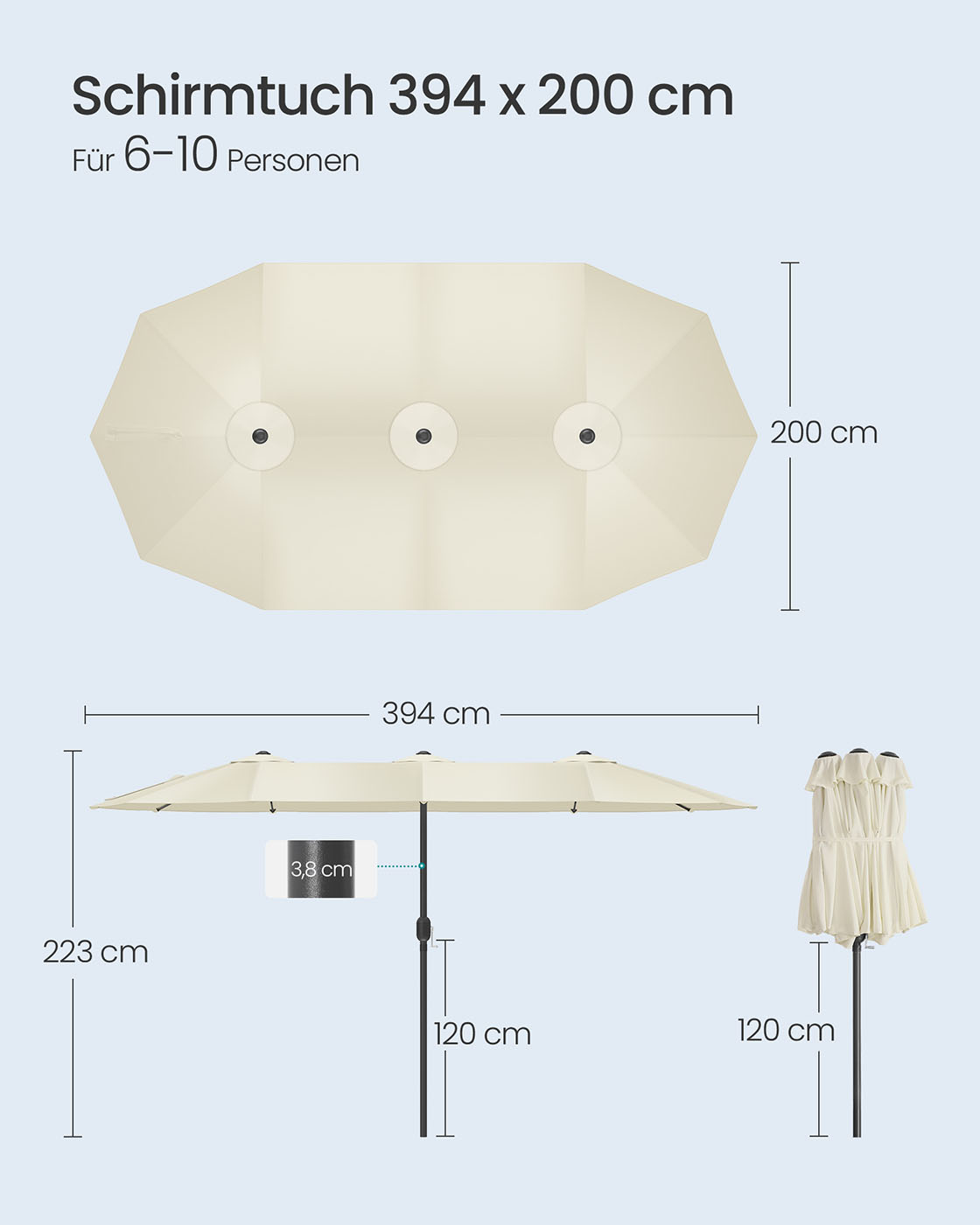 Lauko skėtis 394 × 200 cm