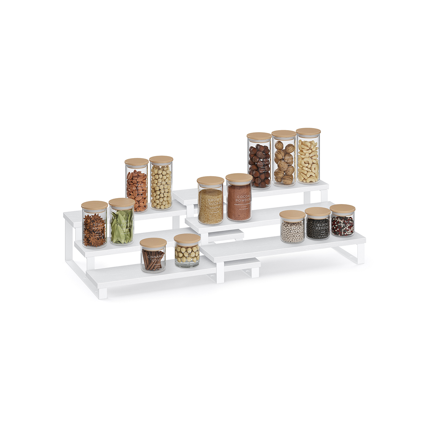 Virtuvės lentynos, 3 pakopų, sniego baltos–debesų baltos, 24 × 32 × 11,5 ir 23,2 × 32 × 9,5 cm, 2 vnt.