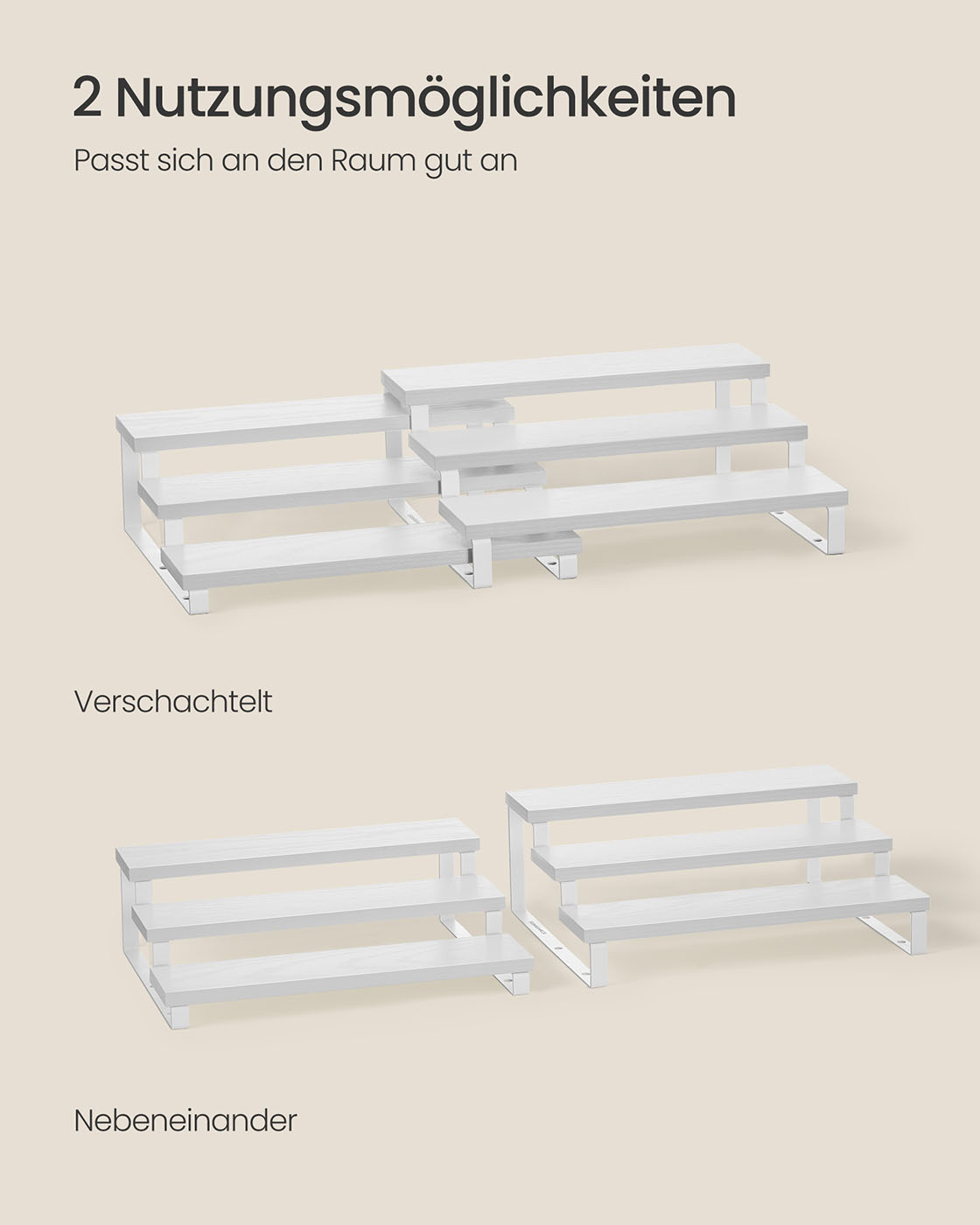 Virtuvės lentynos, 3 pakopų, sniego baltos–debesų baltos, 24 × 32 × 11,5 ir 23,2 × 32 × 9,5 cm, 2 vnt.